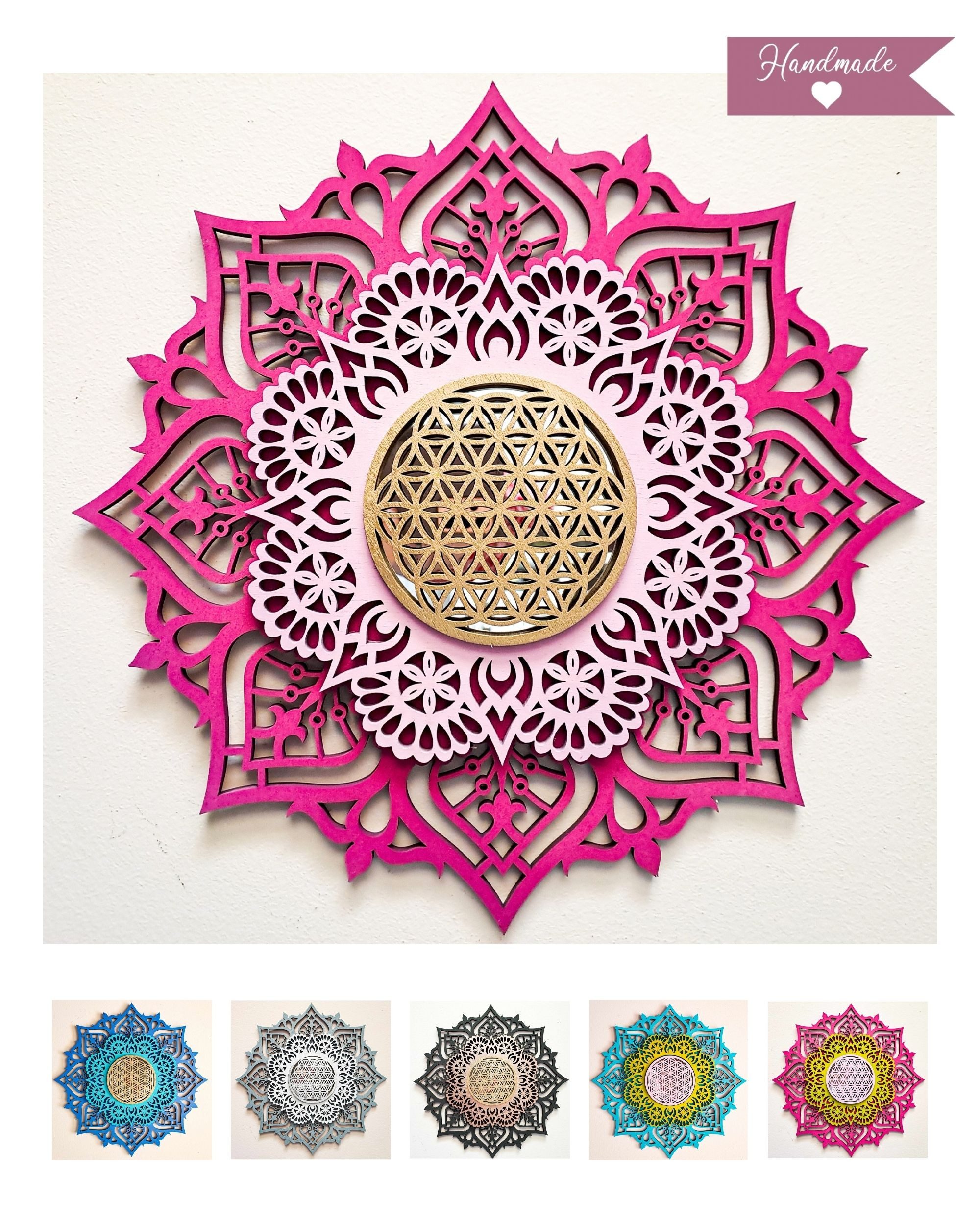 ORNAMENTI Wanddekoobjekt 3D MANDALA, Grosse moderne boho Wanddeko, Holz, 3 Schichten, Зеркало (moderne Deko Anhanger, Yoga Wandsculptur, Holzbild, stilvolle Wanddekoration, Wandpaneel, Ornament, geschnitz Wandrelief), Verzierung fur Zuhause, Wohnzimmer, Schlafzimmer, Wandkunst, 5 Größen