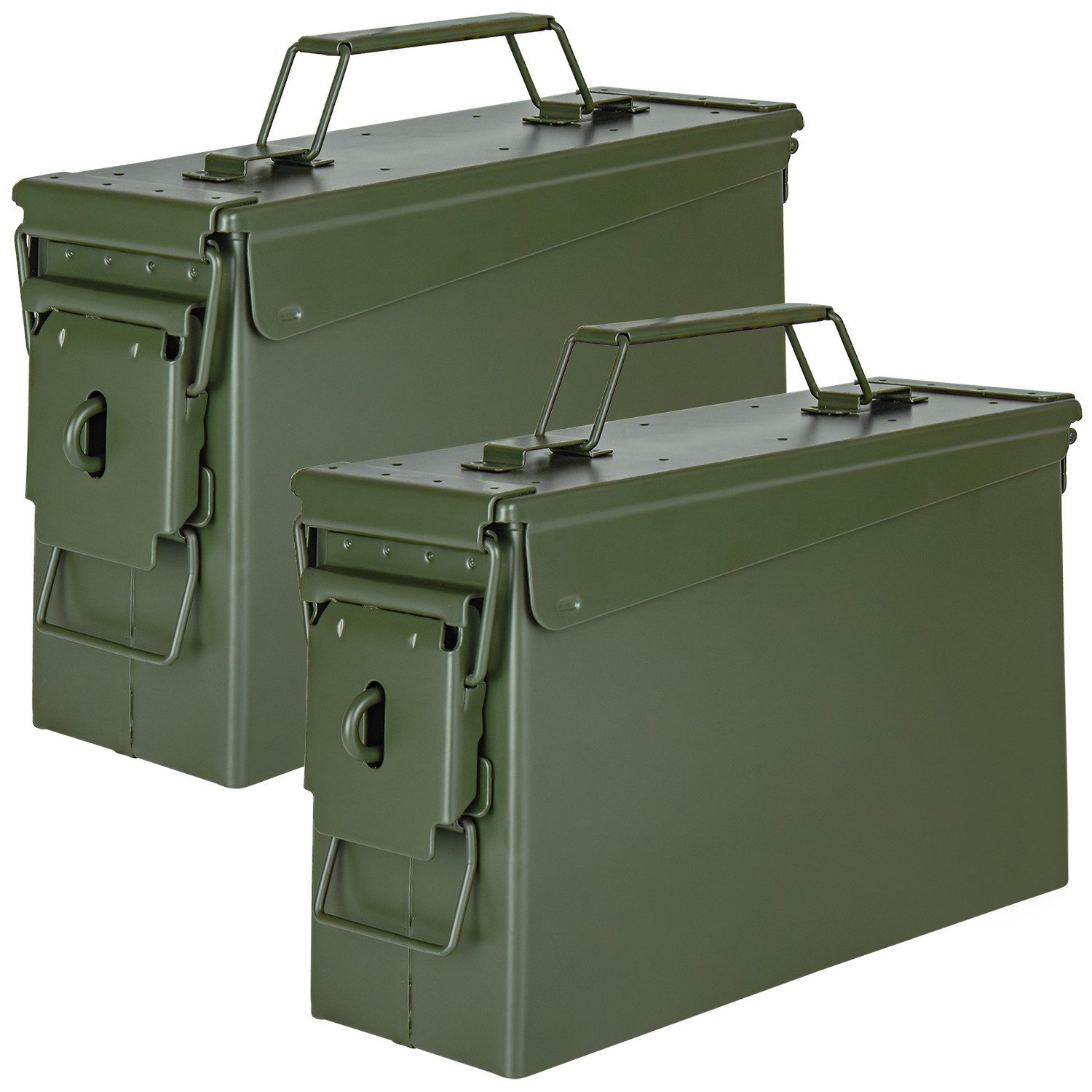 Aufbewahrungsbox 2x Munitionsbox Box Metallkiste Metallbox 28 x 10 x 18cm Grün Metall