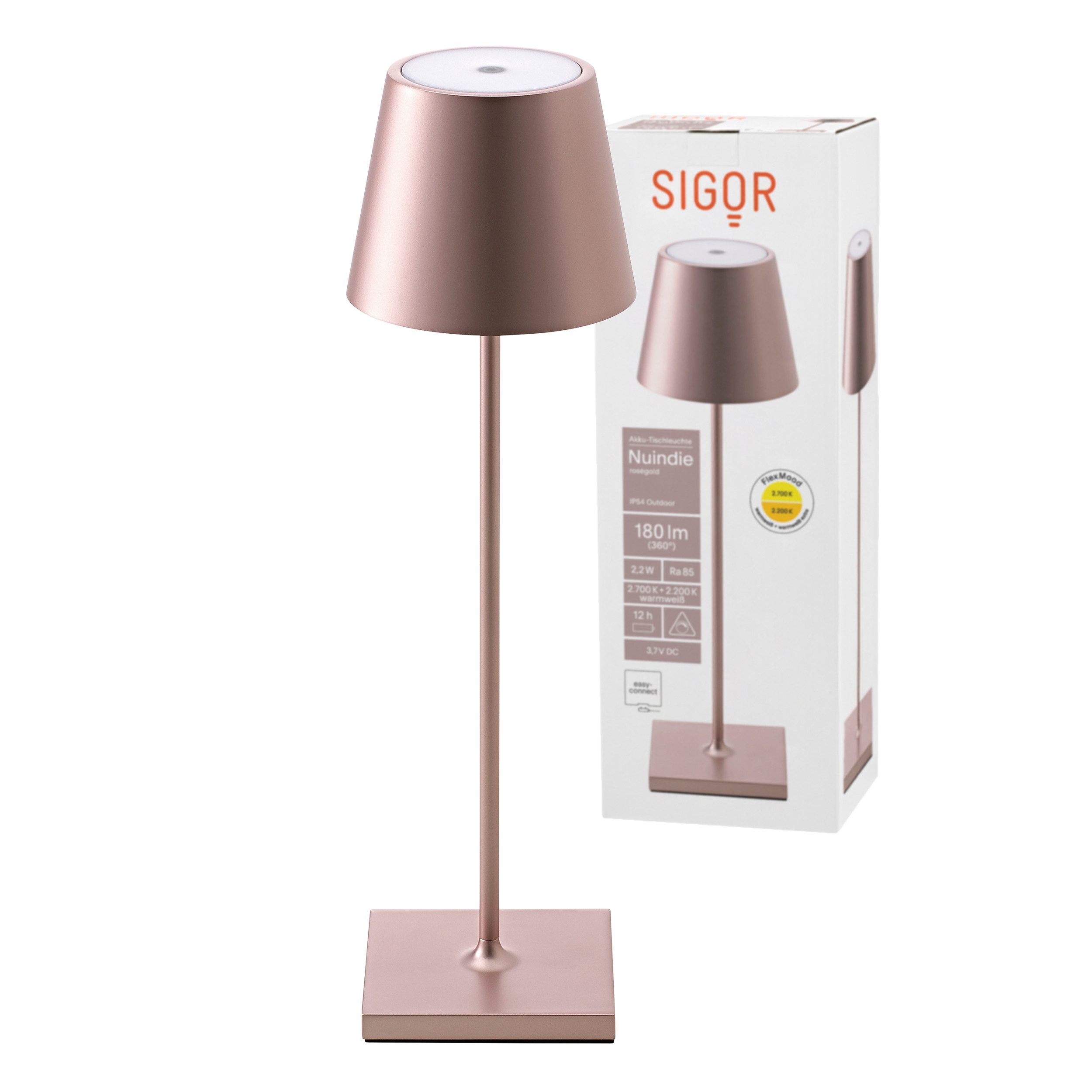 SIGOR LED Tischleuchte Stilvolle Akku-Tischlampe Nuindie Eloxiert, LED fest integriert, Warmweiß, Extra-Warmweiß, kabellose Tischleuchte, 38x10x10 cm