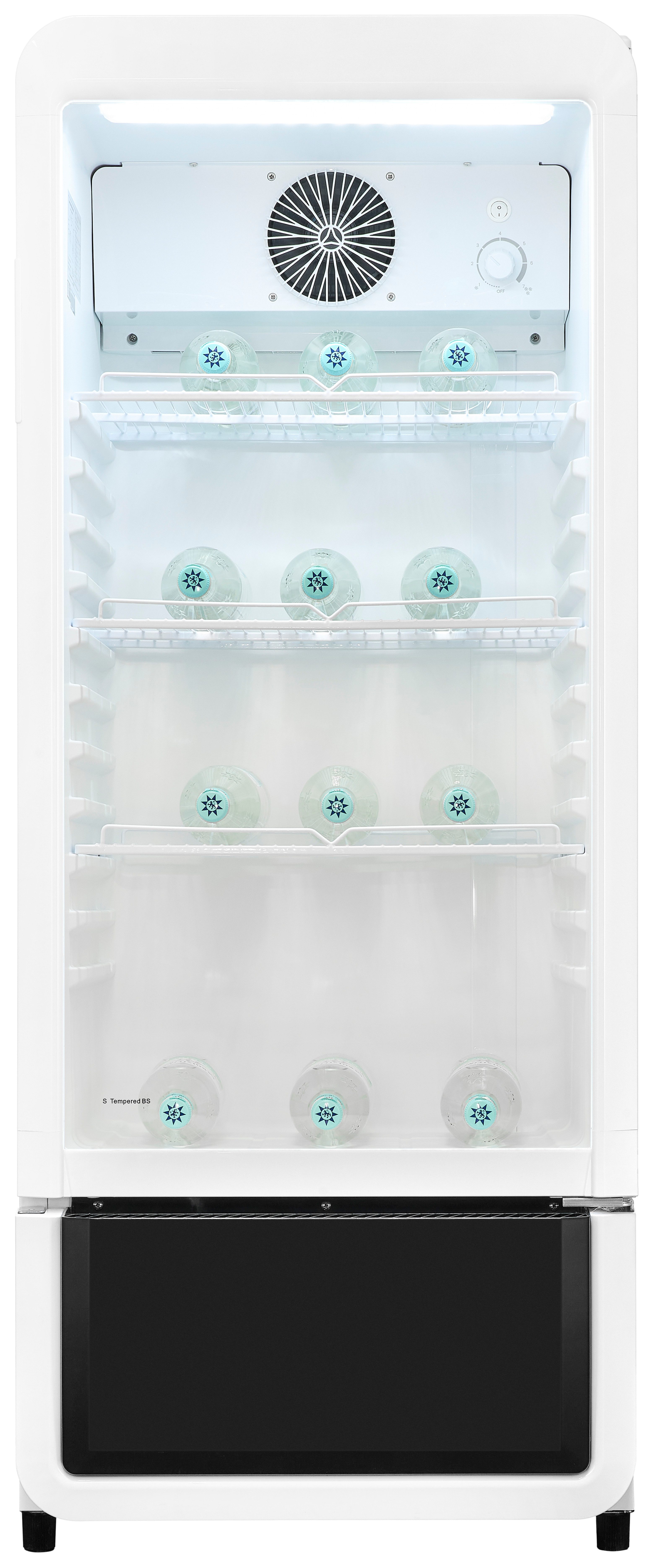 exquisit Getränkekühlschrank GKS180-GT-431D weiss, 132,5 cm hoch, 54 cm breit, mit Umluftventilator für gleichmäßig gekühlte Getränke