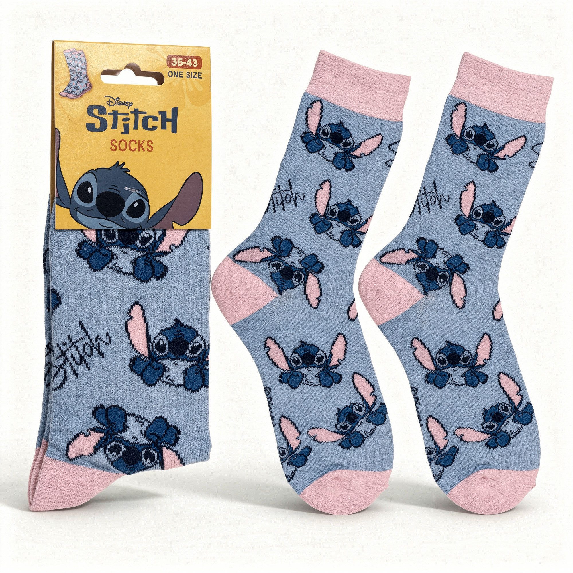 Disney Basicsocken Stitch Socken blau/rosa – One Size 36–43, Baumwollmix (65% Baumwolle)