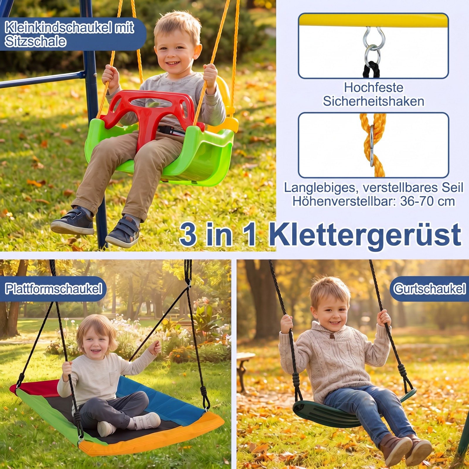 COSTWAY Doppelschaukel, Kinderschaukel, Schaukelgestell aus Metall, verstellbar