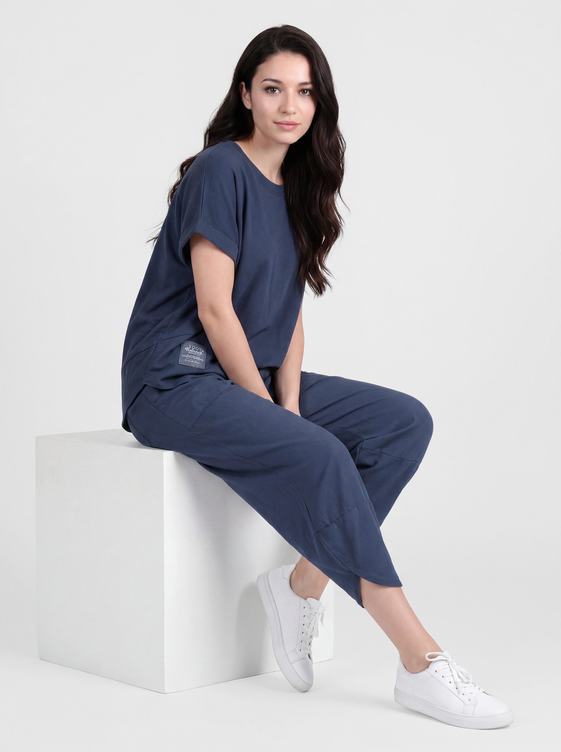 PEKIVESSA Jogginganzug Oversized Kurzarm Sweatanzug Set mit 7/8-Hose (2-tlg), Sweatshirt & Sweatpants 2-tlg. – Bild 4 von 5