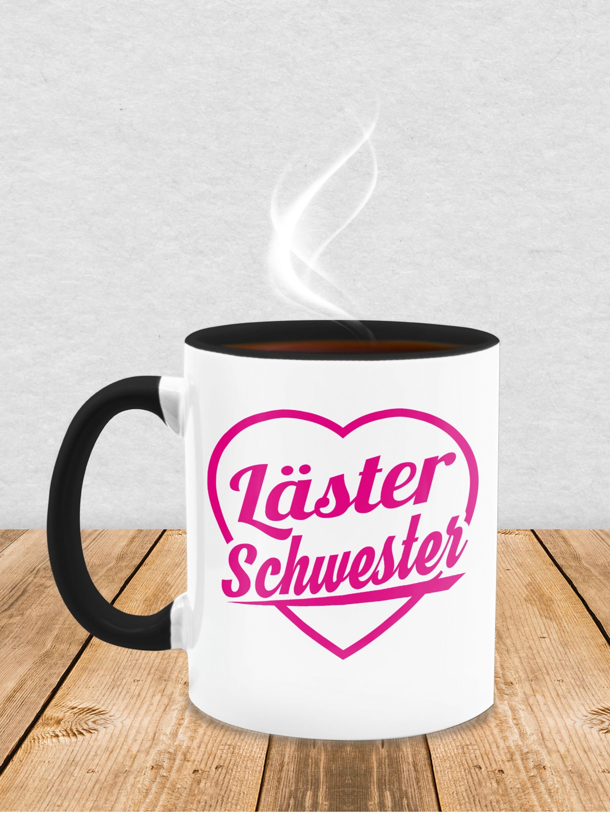 Shirtracer Läster 2 fuchsia, Keramik, Schwarz & Bruder Kaffeetasse Tasse - Schwester Schwester