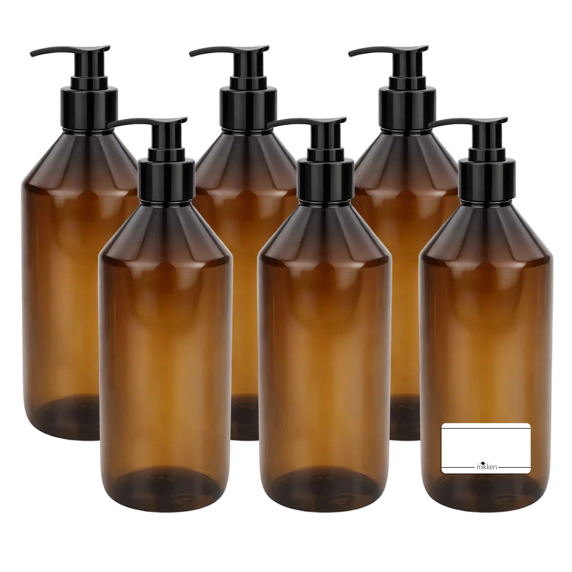 mikken Seifenspender leerer Pumpspender 500 ml PET braun Lotionspender, Dosierspender, (6-tlg., 2er, 4er, 6er, 10er), mit Etiketten, UV-Schutz, bruchsicher, lebensmittelecht