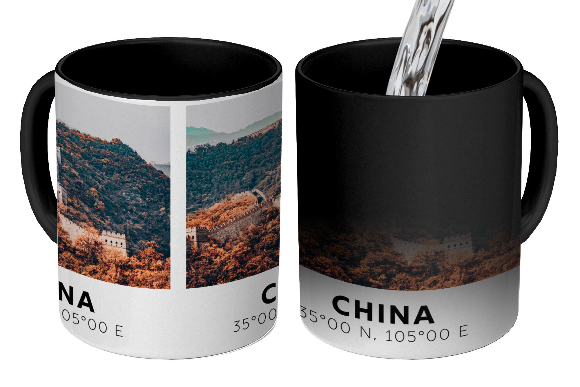 China Zaubertasse, Herbst, Farbwechsel, - Geschenk MuchoWow Mauer Asien - - Tasse Große Kaffeetassen, Teetasse, Keramik,