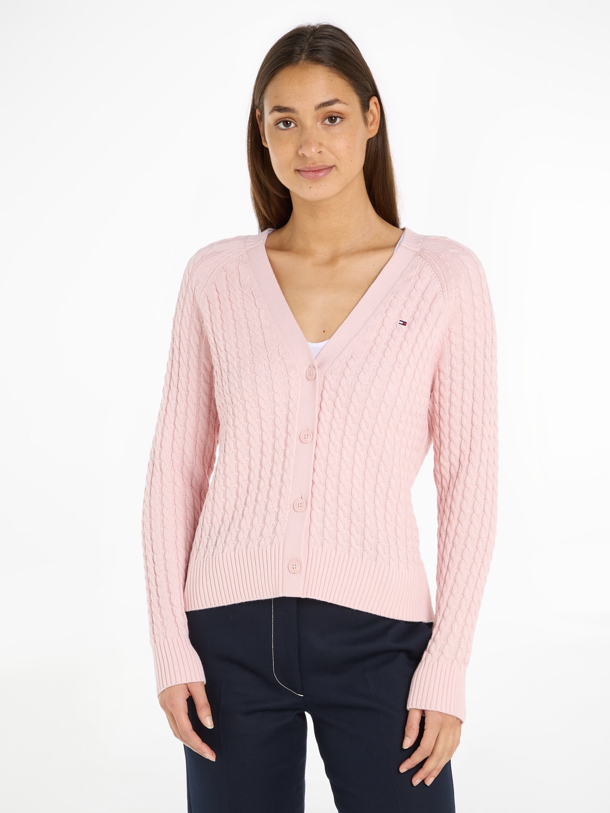 Tommy Hilfiger Strickjacke CO CABLE V-NK CARDIGAN mit gestricktem Zopfmuster rose