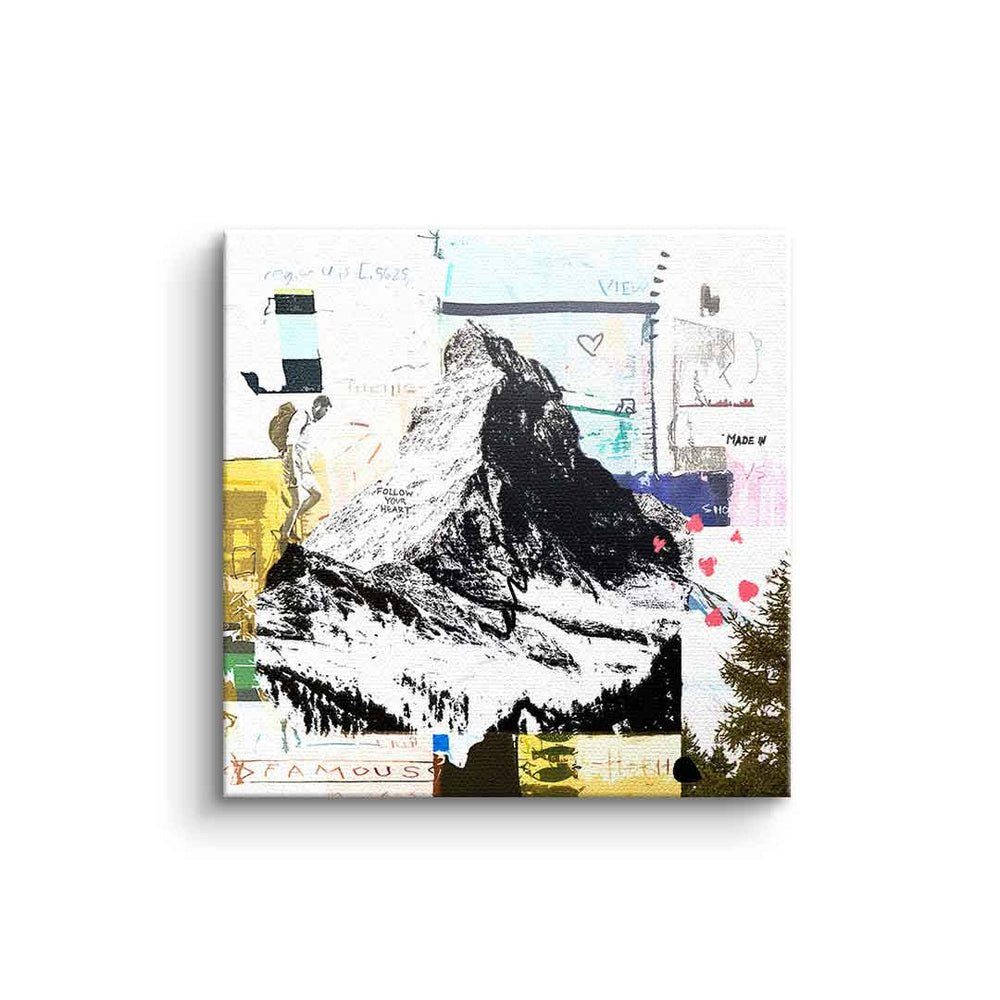 DOTCOMCANVAS® Leinwandbild, Leinwandbild Matterhorn Collage mit Rahmen Pop premium Rahmen schwarzer Art