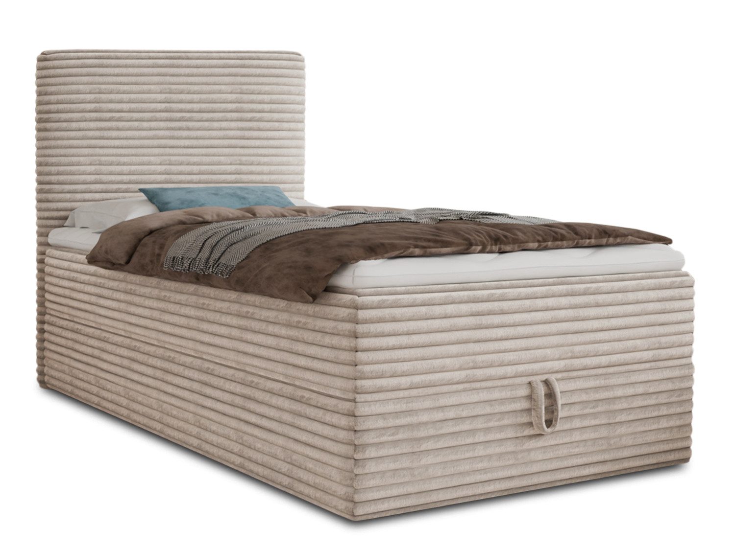 Sofnet Boxbett Mollo Mini (großer Bettkasten, Bonell-Matratze und Topper), Einzelbett, Polsterbett mit Kopfteil, Boxspringbett, Cordstoff