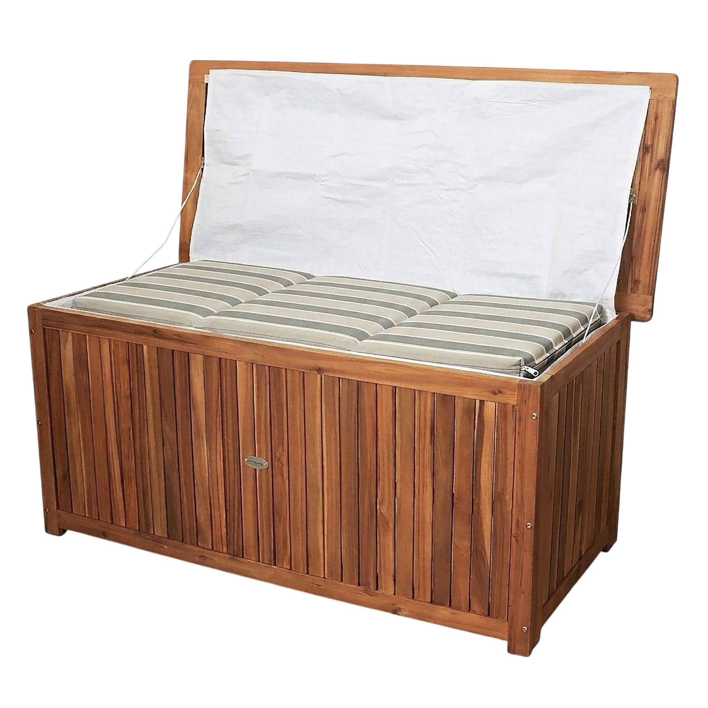 Spetebo Auflagenbox Akazien Holz WASHINGTON - 133 x 58 cm (Pack., 1 St., 1), Kissenbox mit Folien-Innentasche für gängige Gartenstuhl-Auflagen