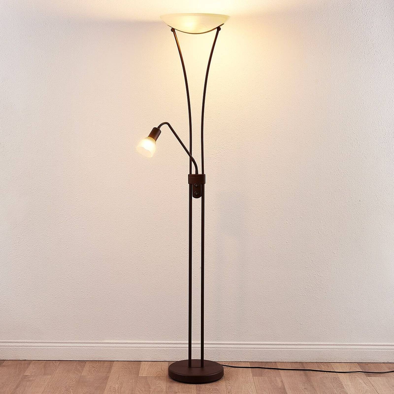 Lindby Stehlampe Felicia, dimmbar, 3 Glas, amber, Leuchtmittel Landhaus E27 inklusive, Metall, Rustikal, / flammig, rost, nicht