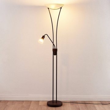 Lindby Stehlampe Felicia, dimmbar, Leuchtmittel nicht inklusive, Landhaus / Rustikal, Metall, Glas, rost, amber, 3 flammig, E27