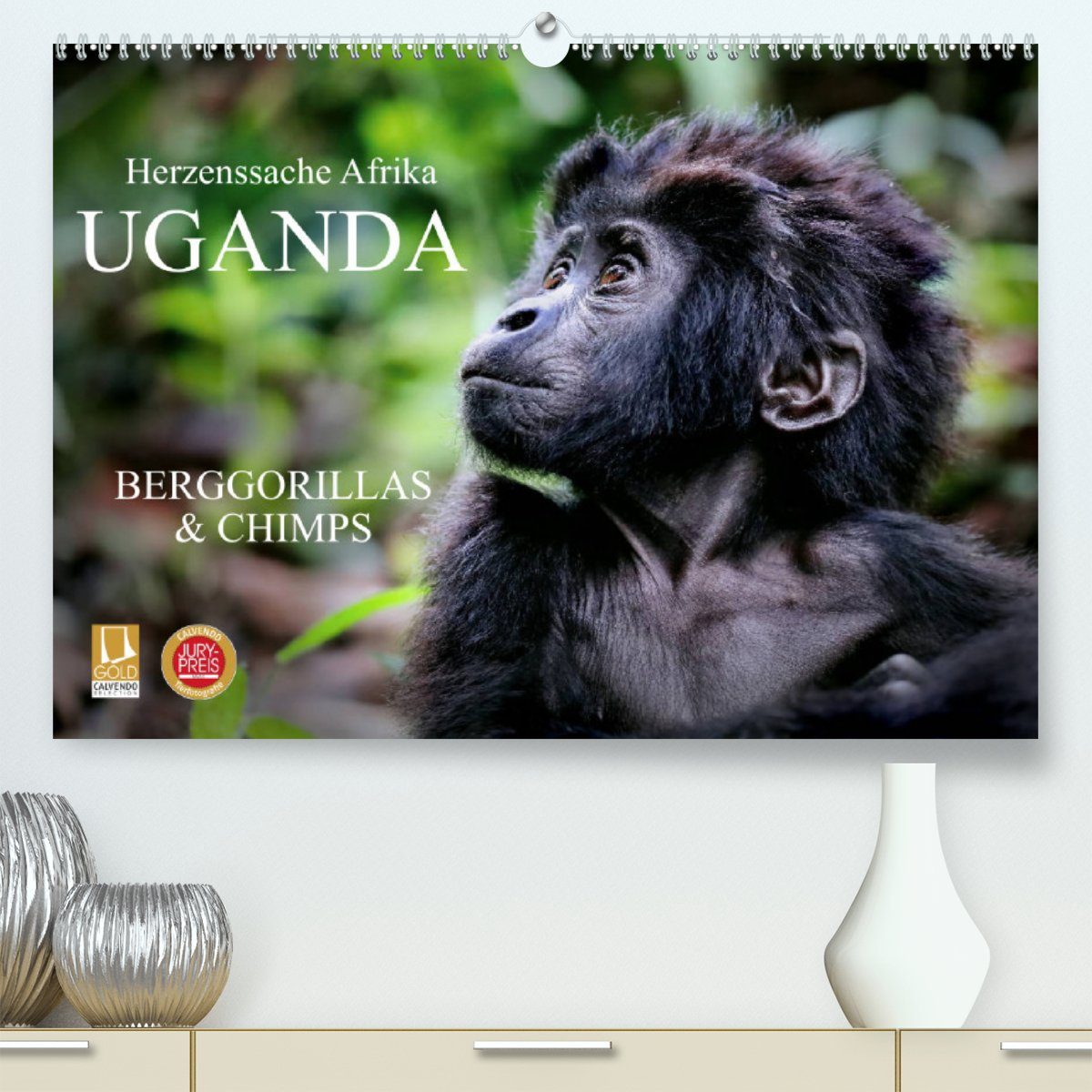 CALVENDO Wandkalender UGANDA - Berggorillas & Chimps (Premium, hochwertiger DIN A2 Wandkalender 2023, Kunstdruck in Hochglanz)