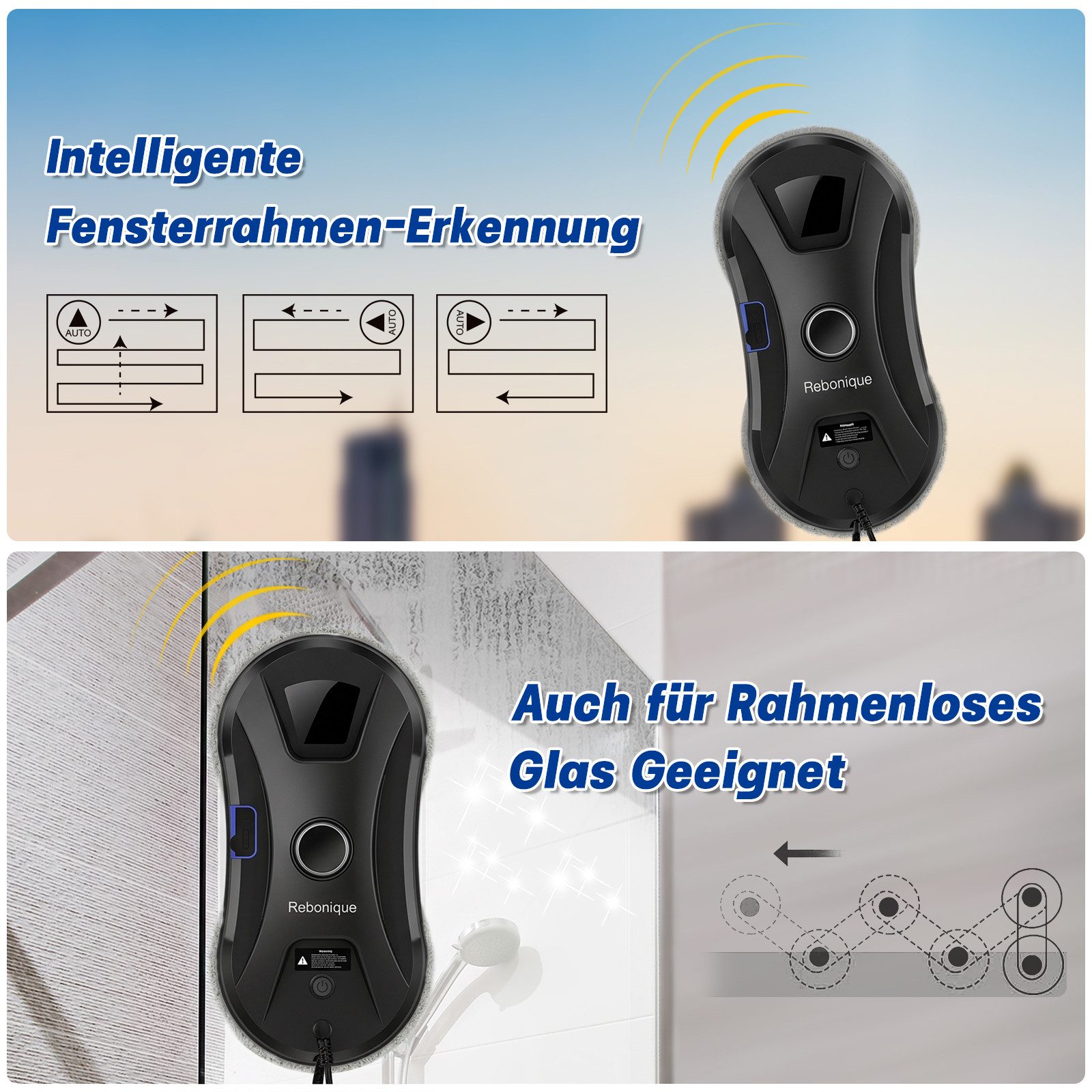 Rebonique Fensterputzroboter Elektrischer Fensterputzer 5600Pa Intelligenter Kanten-Erkennung, 3-Modi Automatische Wasserstrahl Fensterreiniger Roboter – Bild 5 von 5