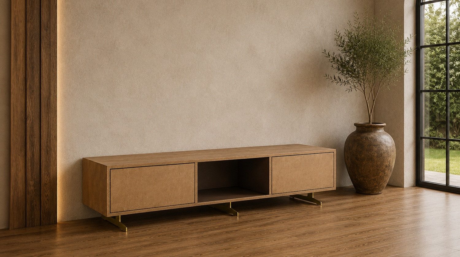 KAWOLA TV-Schrank GALA TV-Board 2 Türen 2 Fächer Kunstleder goldfarben 180/42/40 cm (B/H/T)
