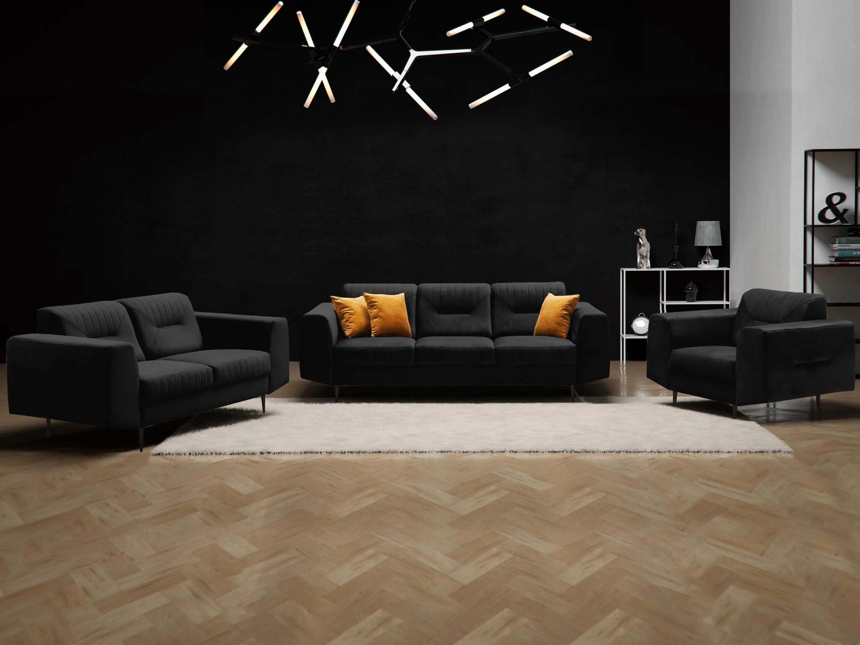 Beautysofa Polstergarnitur im modernen Stil auf hohen Metallbeinen VENEZIA, (Sessel + 2-Sitzer Sofa + 3-Sitzer Sofa im modernes Design), mit Metallbeine, Couchgarnituren aus Velours