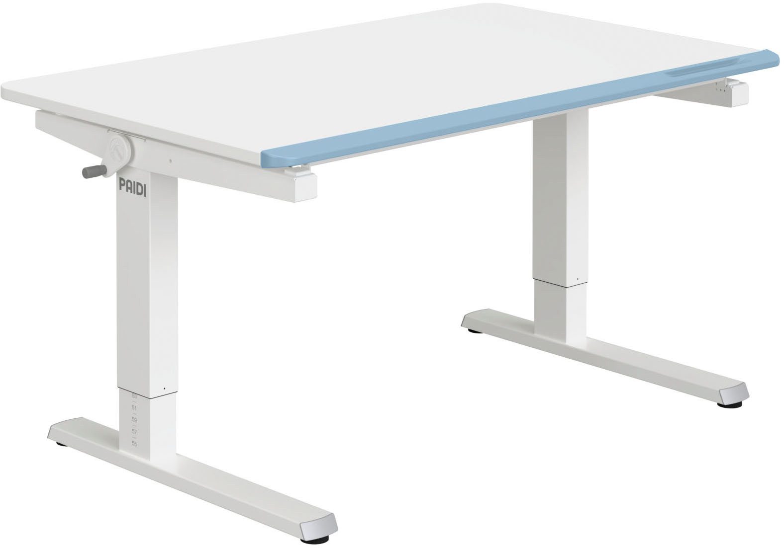 PAIDI Schreibtisch TEENIO in verschiedenen Ausführungen, mitwachsend & ergonomisch (B/H/T ca. 120/53-79/75 cm, Kreideweiß), höhenverstellbarer Schülerschreibtisch, Platte bis 14° neigbar
