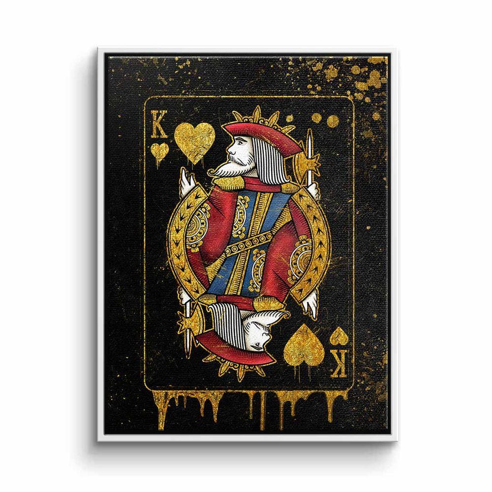 schwarz Karte Leinwandbild, DOTCOMCANVAS® Rahmen König mit King Leinwandbild schwarzer edel Card elegant gold premi