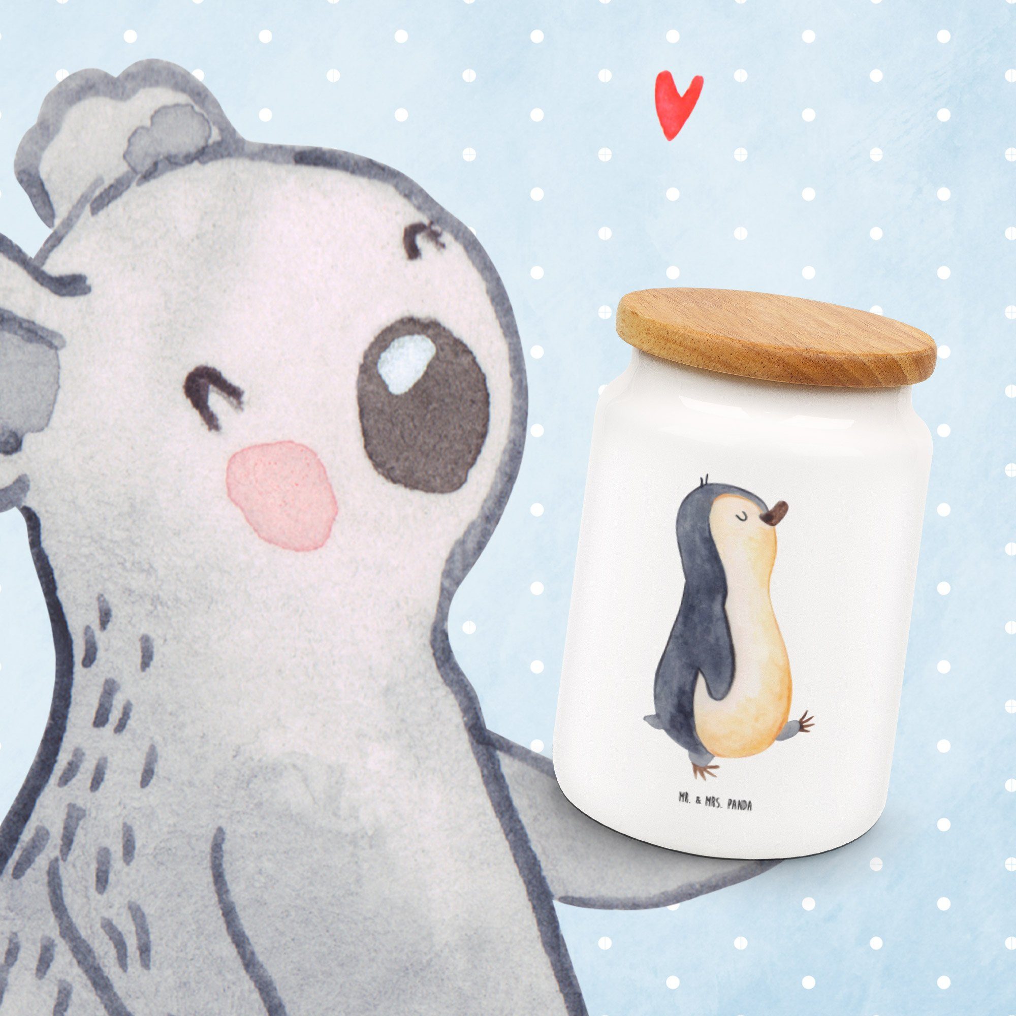 (1-tlg) - Dose, Bruder, & Pinguin Geschenk, Panda Mr. Mrs. - Keramik, marschierend Weiß spazieren, Vorratsdose Lang,