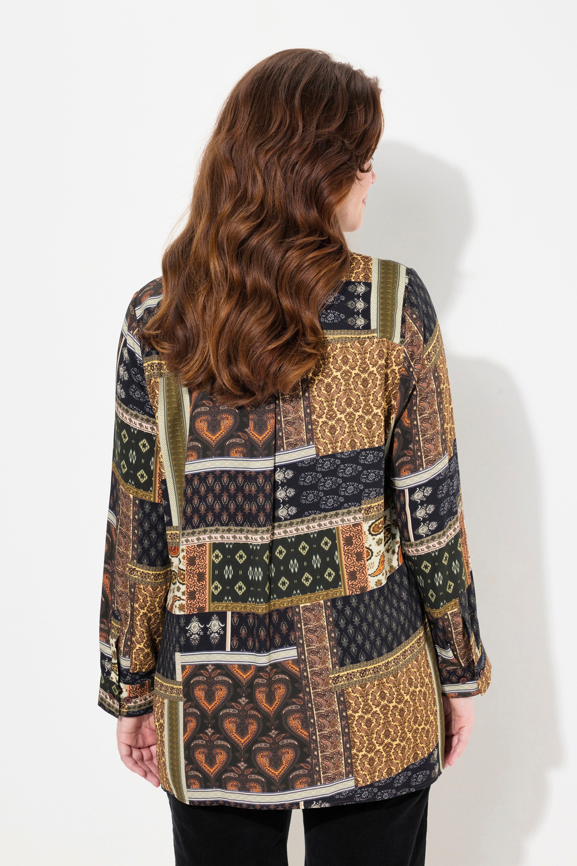 Ulla Popken Hemdbluse Hemdbluse Mustermix Hemdkragen Langarm