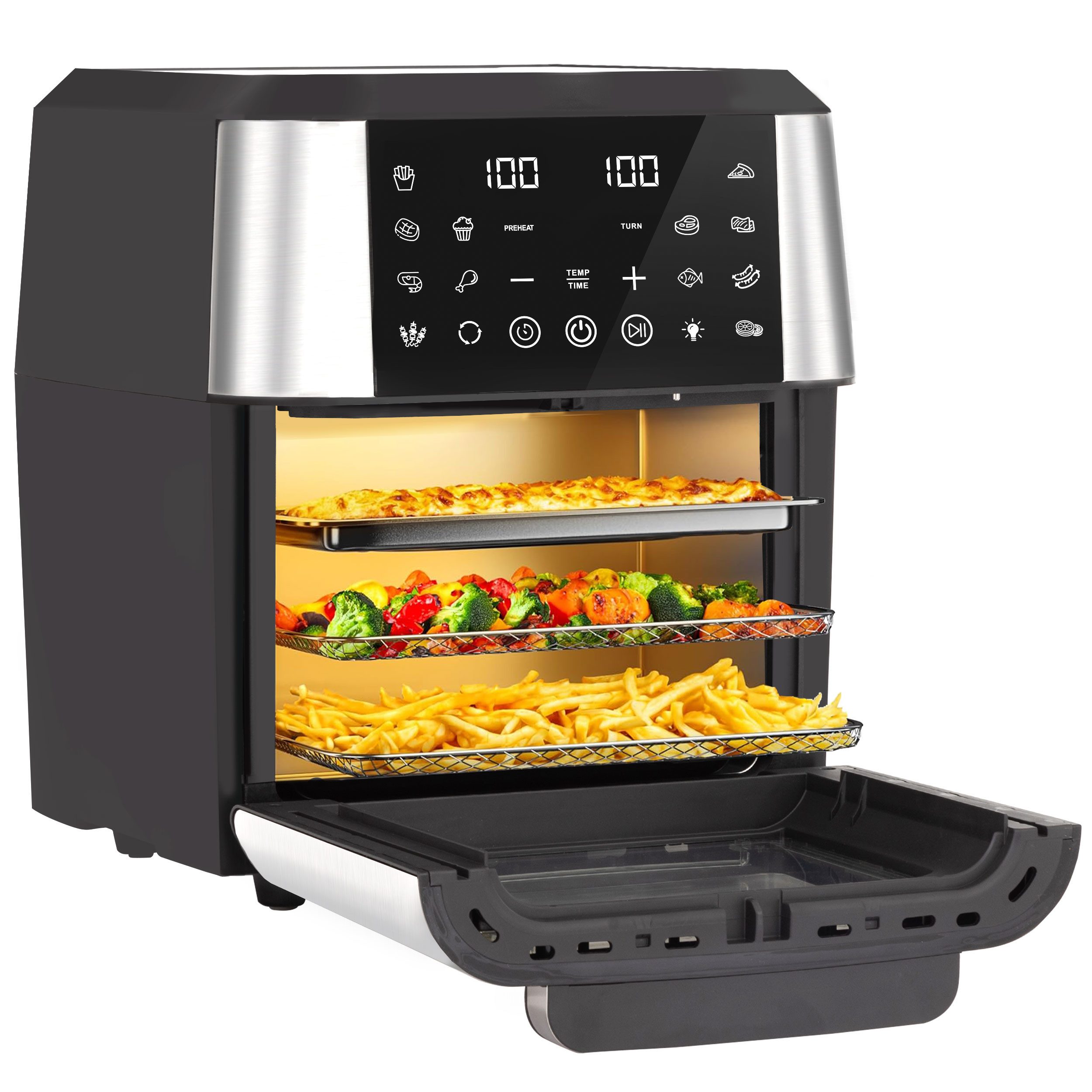 Heißluftfritteuse 12L Air fryer XXL mit 12 Kochprogramme für Familien 