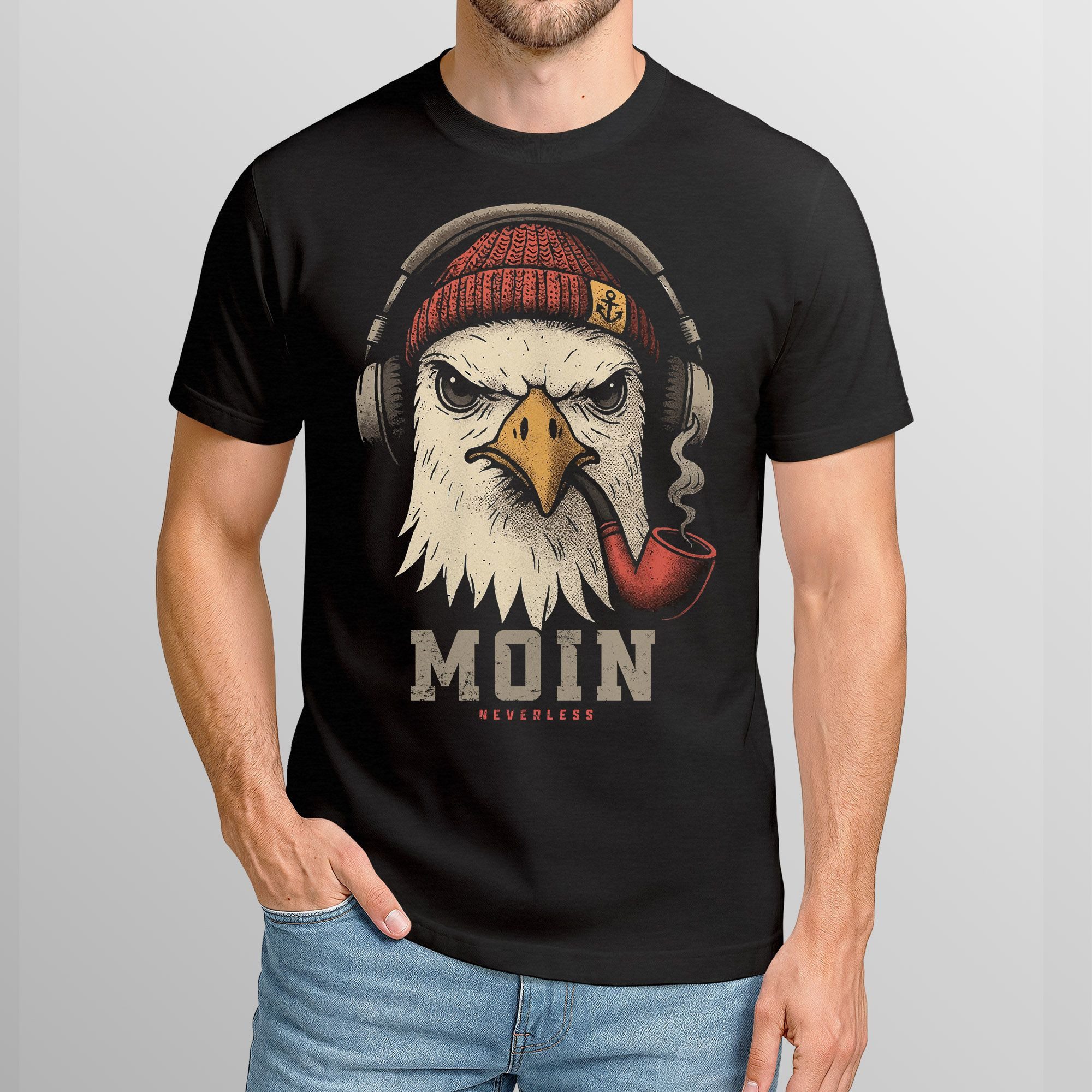 Neverless Print-Shirt Herren T-Shirt Moin Schriftzug Gorilla Möwe Musik Auf günstig online kaufen