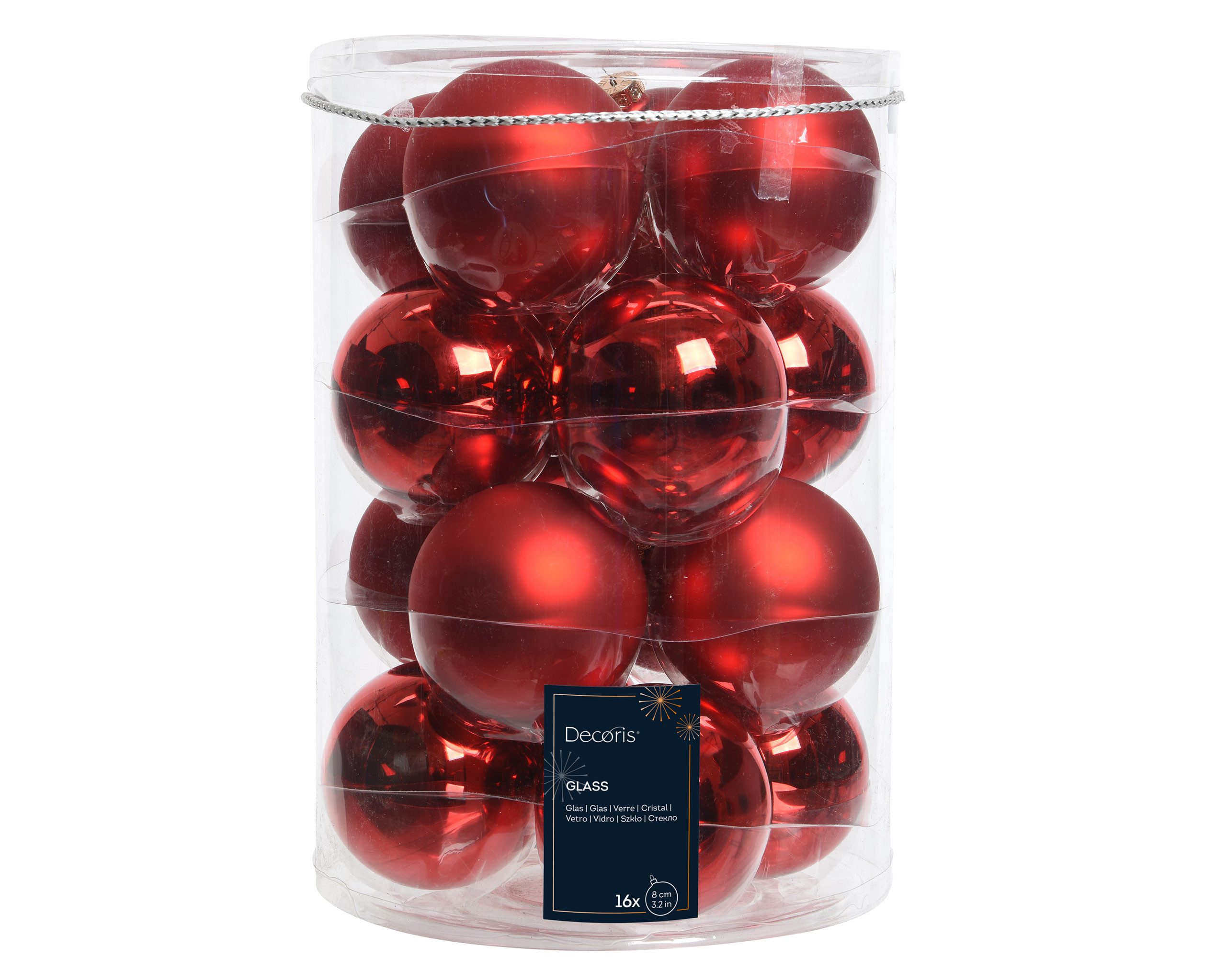 Kaemingk Christbaumschmuck, Weihnachtskugeln Glas 8cm 16 Stück - Weihnachtsrot