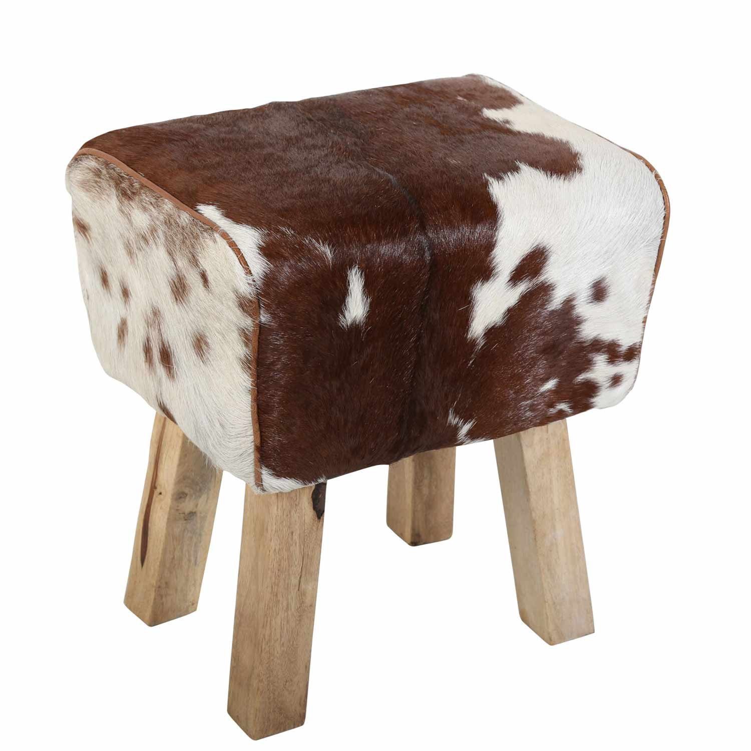 Sitzhocker Echtleder Fellhocker Benisha Kuhfell Optik Retro Hocker Turnbock