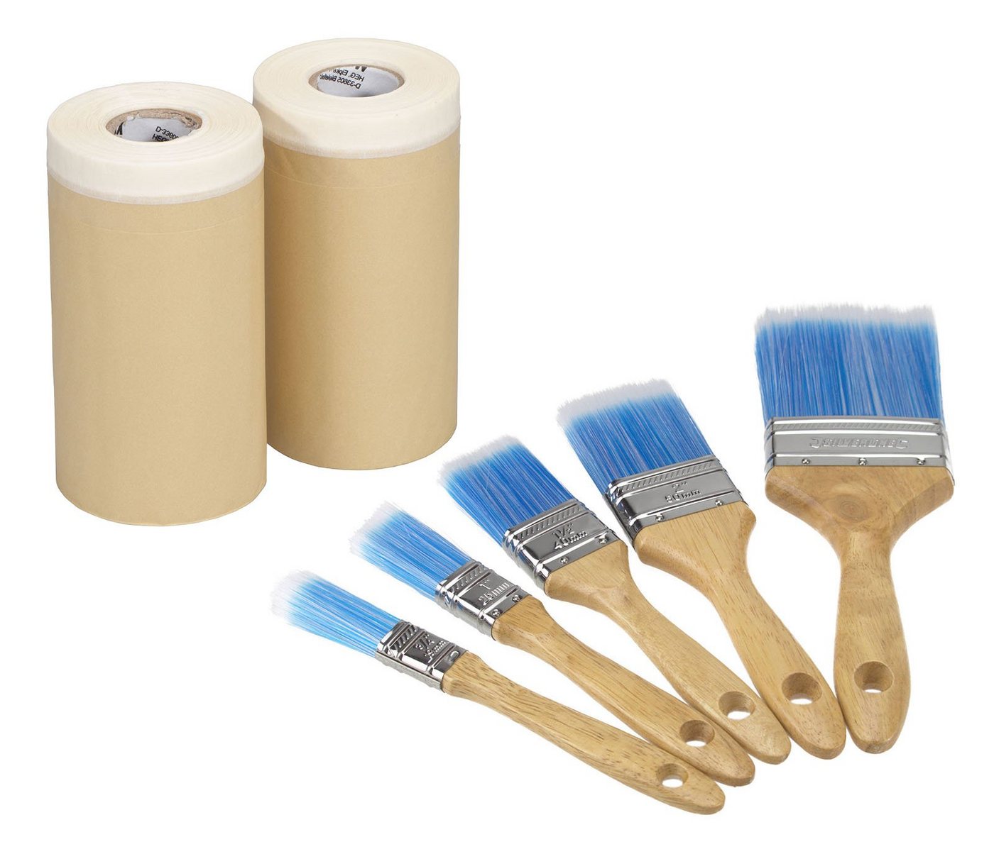 Thumbnail - peveha24 Pinsel 2 Rollen Maler Abdeckpapier mit Krepp + 5 Synthetic Malerpinsel