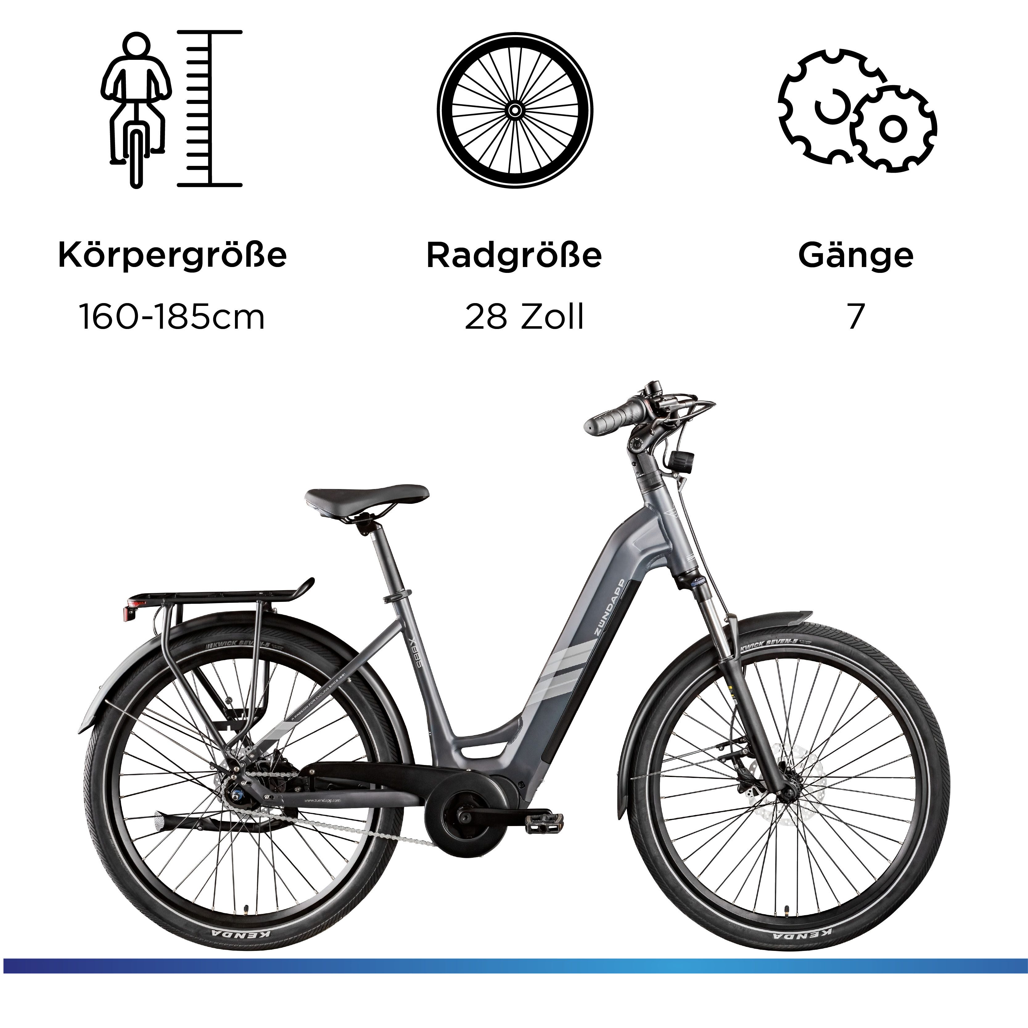 Zündapp E-Bike Cityrad X885, 7 Gang, Nabenschaltung, Mittelmotor, 550 Wh