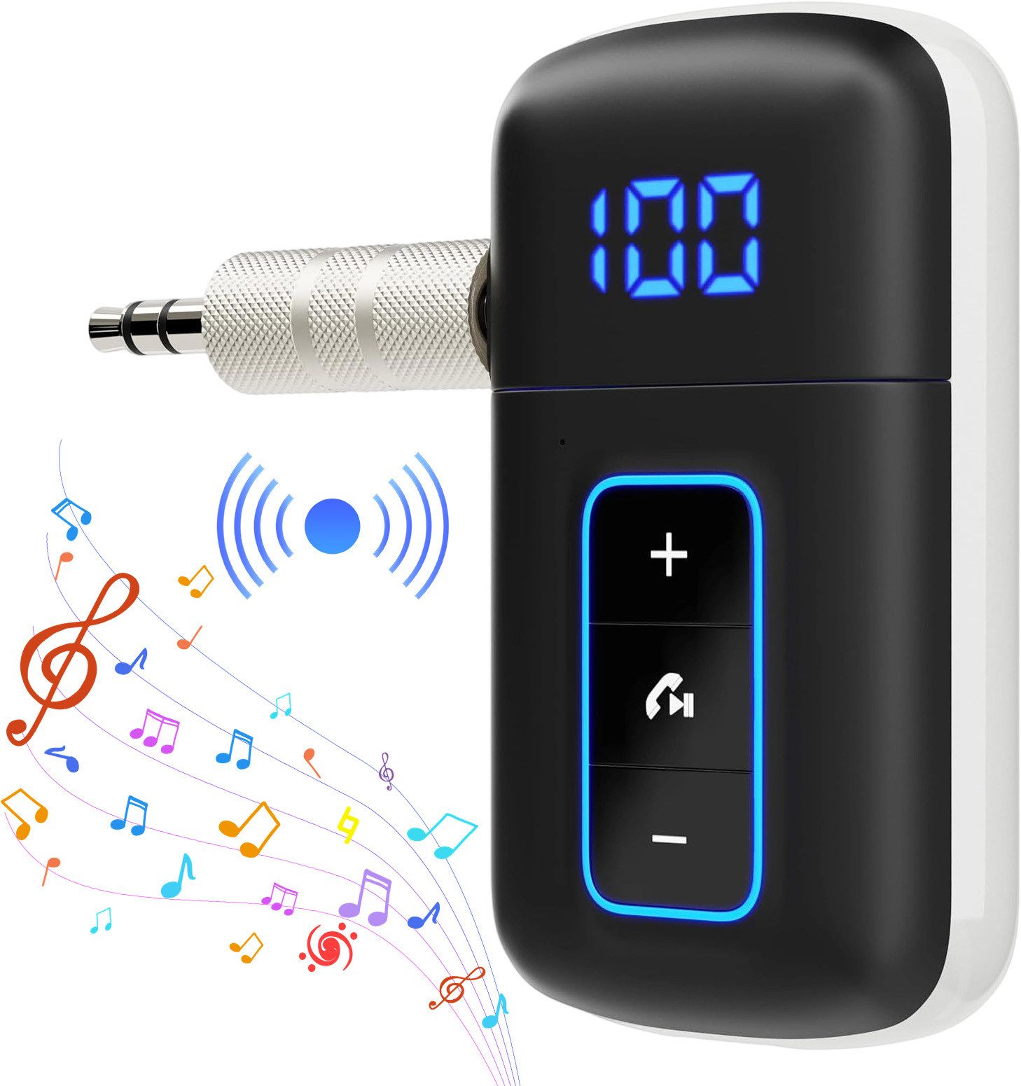 REDOM Bluetooth Empfänger AUX-Adapter Musikadapter Konverter Bluetooth-Adapter 3,5-mm-Klinke zu 3,5-mm-Klinke, Bluetooth 5.3 mit LED-Display für Auto und Lautsprecher