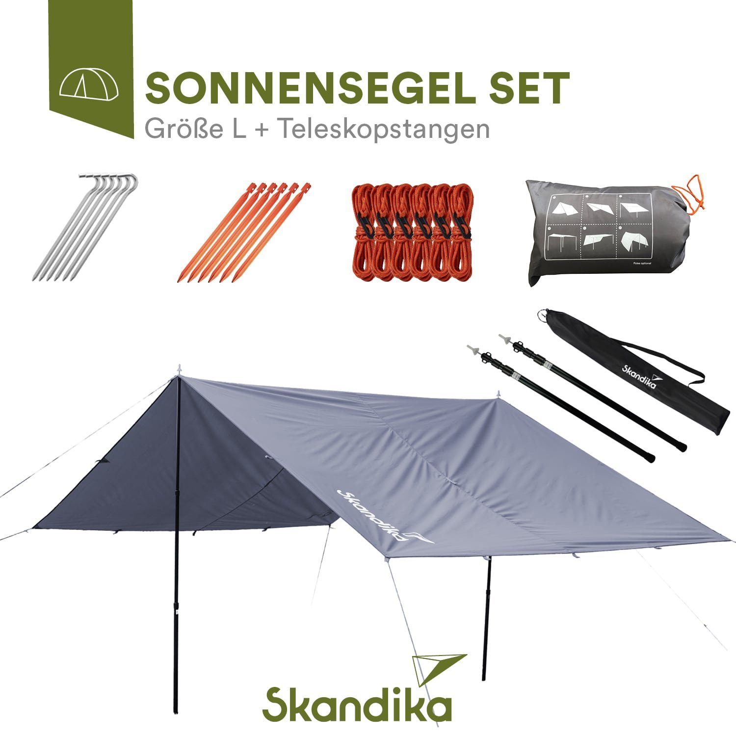Skandika Sonnensegel L 3 x 3 m, Sonnenschutz rechteckig, wasserdicht, UPF 50+, 3000mm Wassersäule, Heringe, Regenschutz für Campen, Balkon, Garten