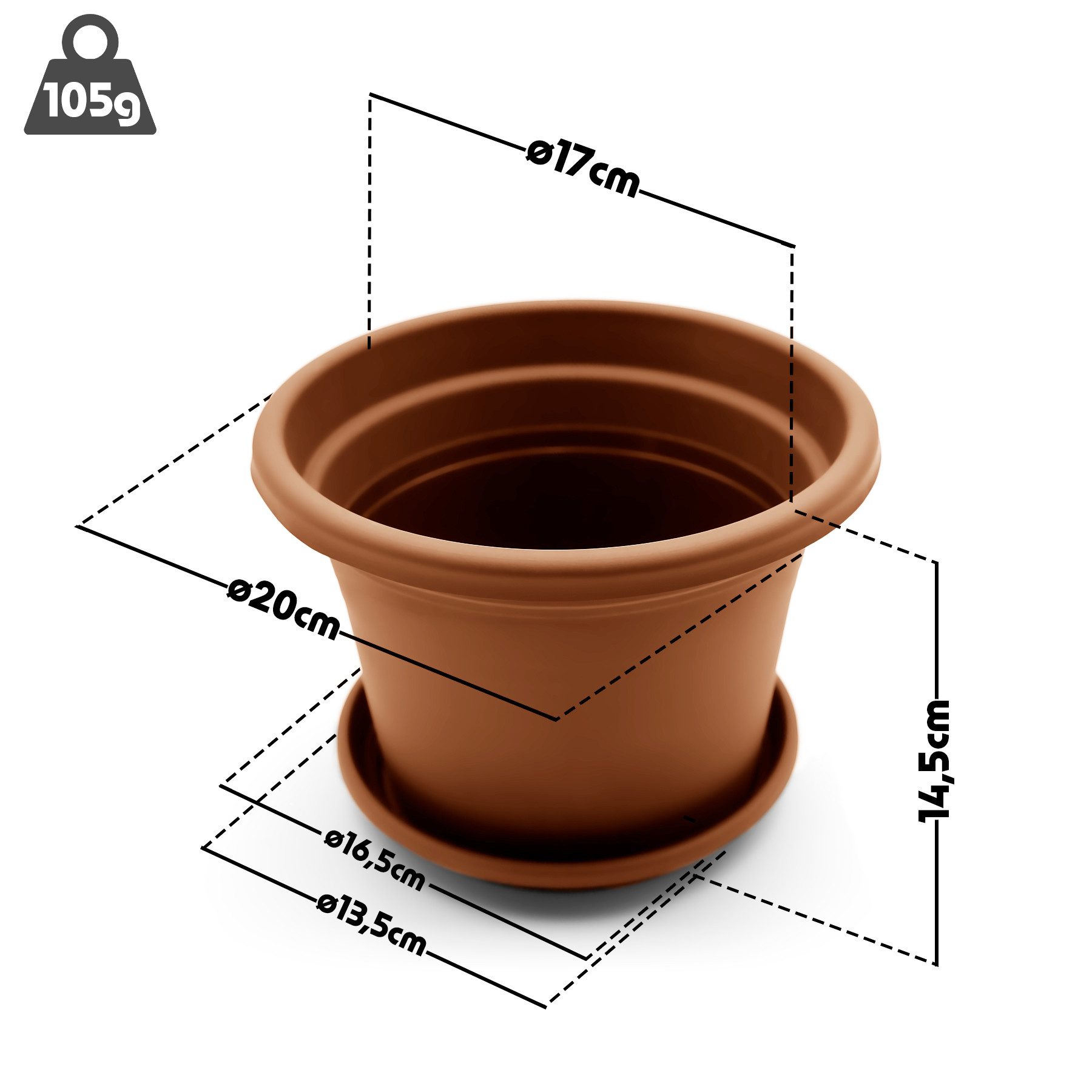 BigDean Blumentopf 4 Stück Pflanzkübel mit Untersetzer rund ø 20 cm Terracotta (Set, 4 St., Pflanztopf), Zeitloses Design, Mit Untersetzer, Hochwertiges Material, Wetterfest