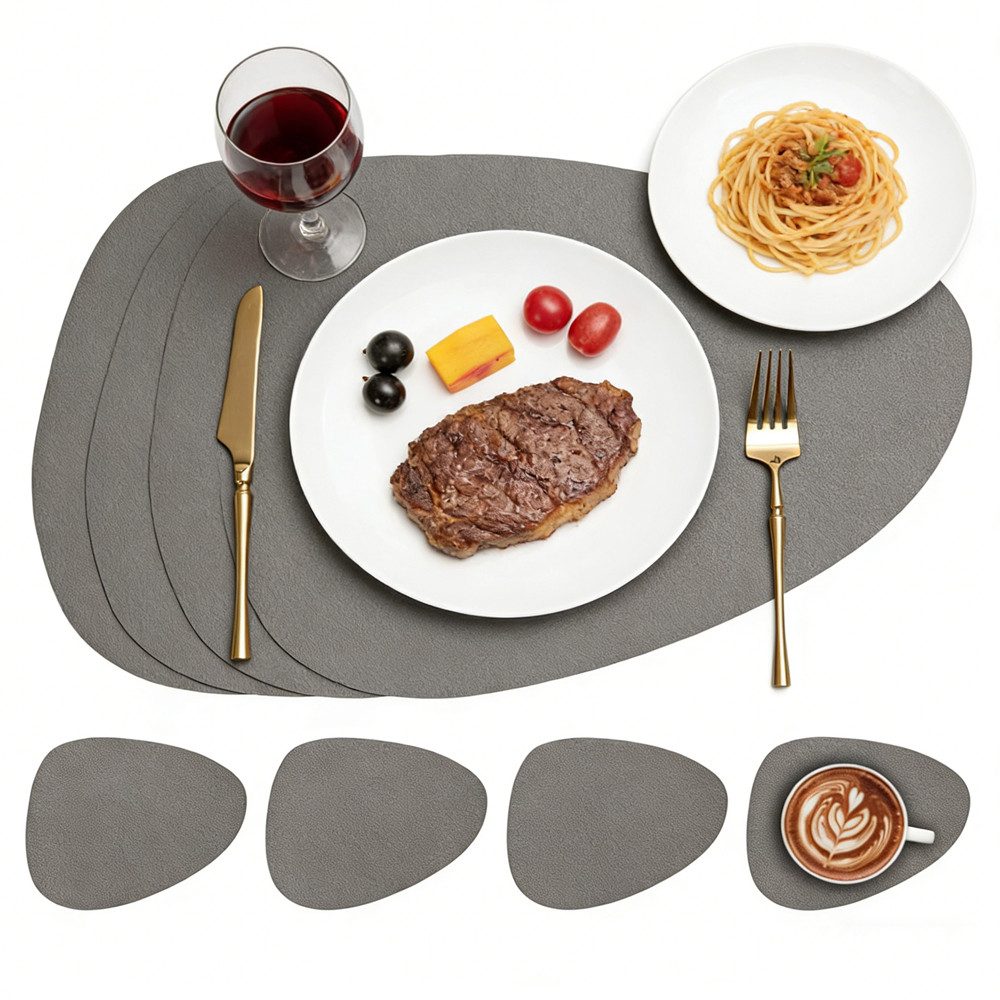 Zaewry Platzset Tischsets Leder und Untersetzer, Tischsets Abwaschbar, (4-St), Rund Doppelseitigen rutschfest Platzdeckchen