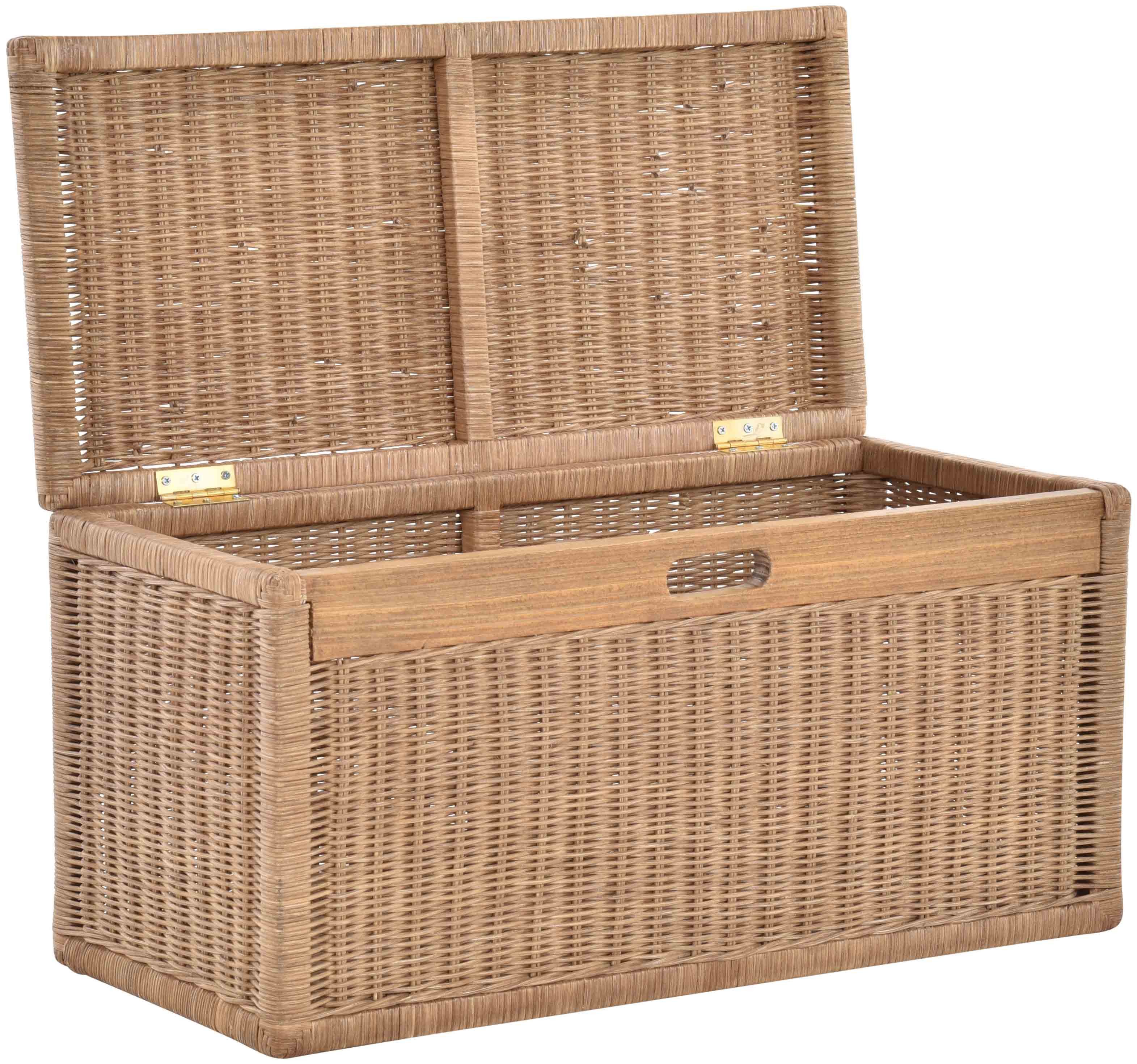 Krines Home Wäschetruhe Korb mit Deckel Rattan geflochten Regalkorb Schrankkorb Aufbewahrung, 68 cm Breit, mit Klappdeckel