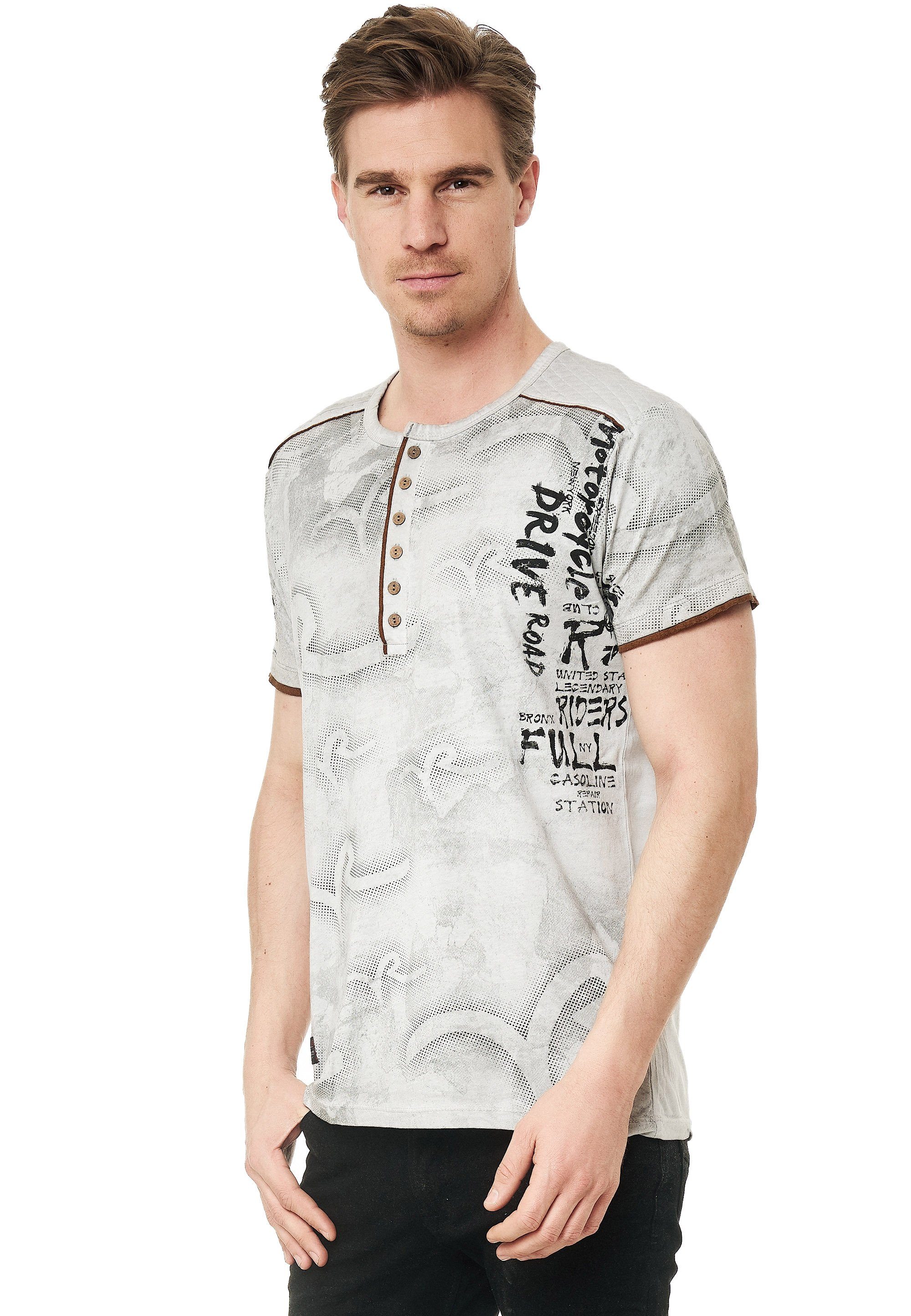 Rusty modernem T-Shirt Neal Print mit hellgrau-schwarz