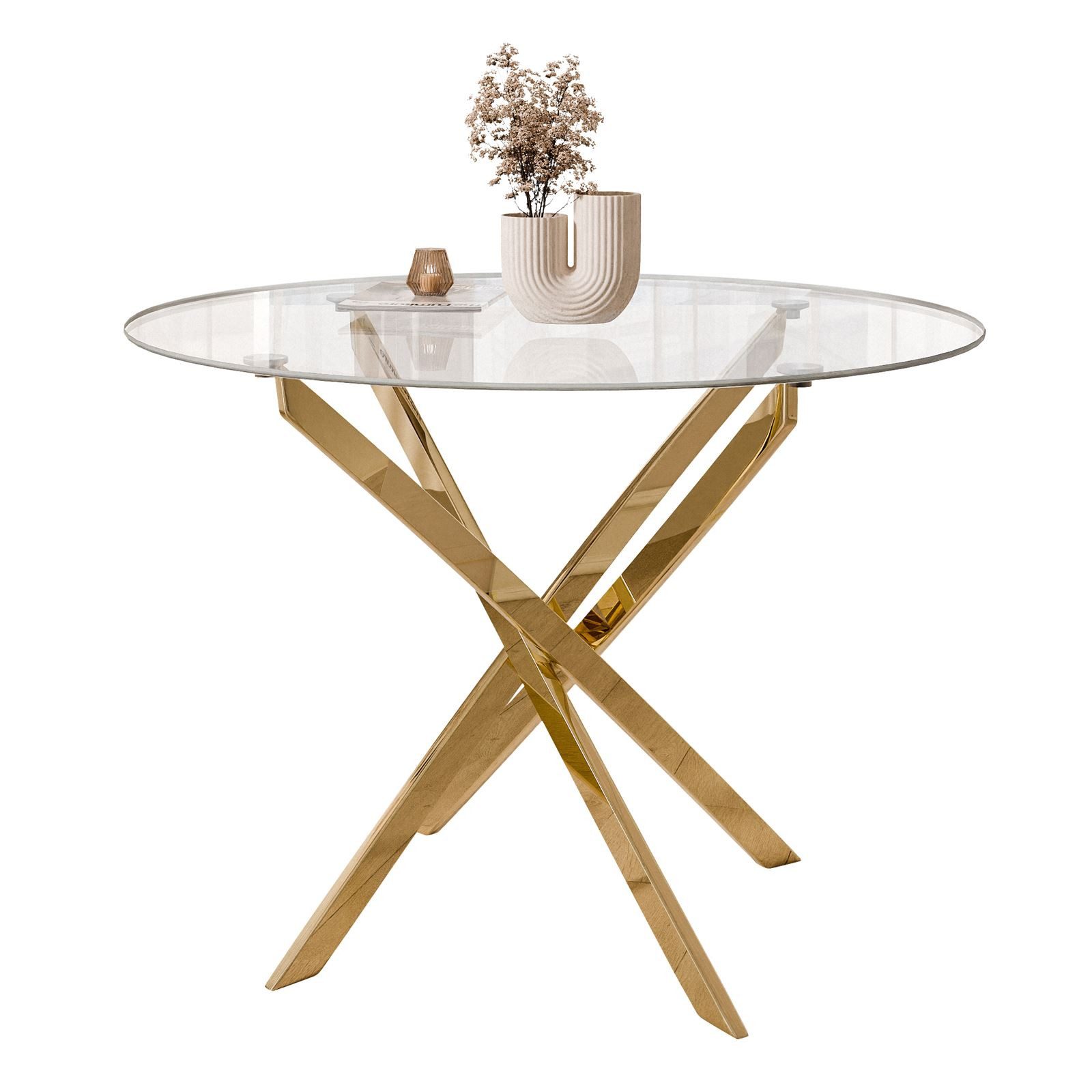 Lookway Esstisch CRISTAL 100 cm Runder Esstisch mit Glasplatte, Durchmesser günstig online kaufen