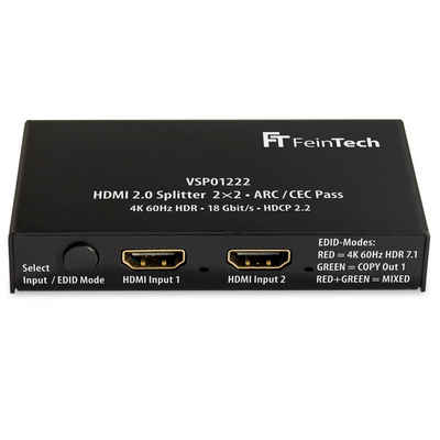 FeinTech HDMI-Splitter VSP01222 HDMI 2.0 Splitter 1x2 mit ARC-Pass, Downscaler, EDID-Management
