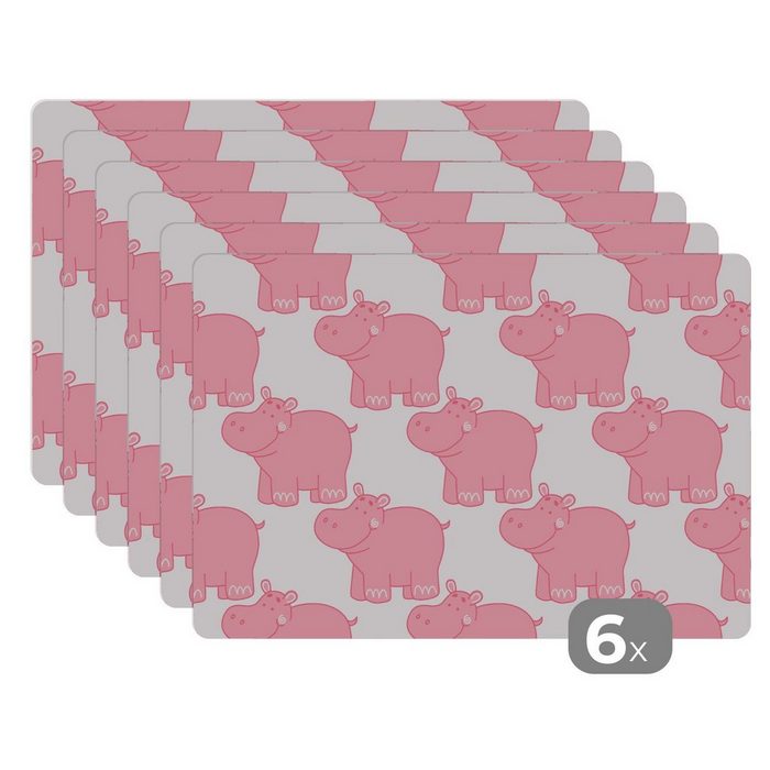 Platzset Nilpferd - Rosa - Mädchen - Kind - Muster MuchoWow (6-St) Platzset Platzdecken Platzmatte Tischmatten Schmutzabweisend