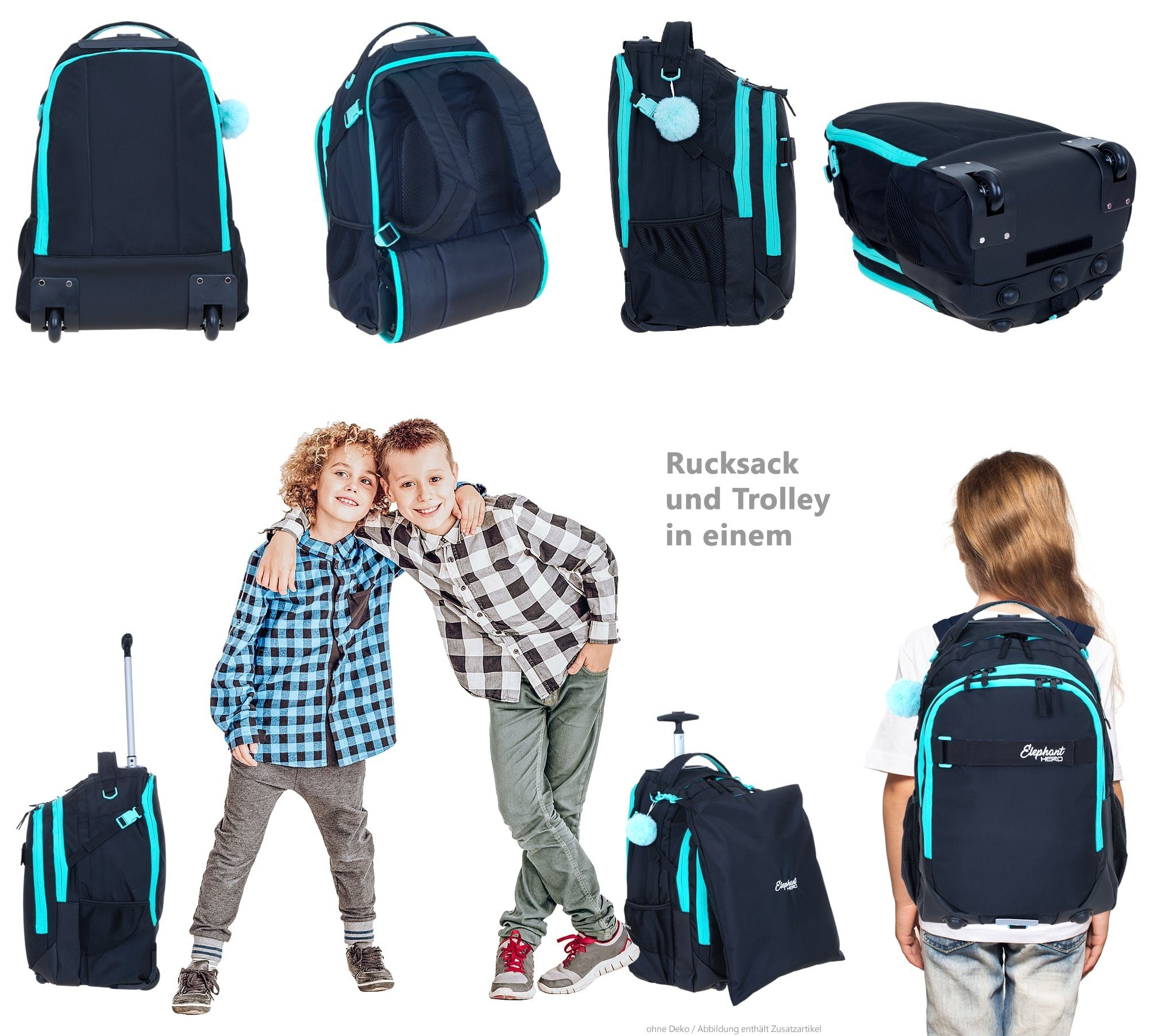ELEPHANT Schulrucksack Schultrolley Trolley Hero Signature Schulrucksack (3 Teile Set), Rucksacktrolley Schule Rucksack Trolly, Sporttasche, Mäppchen Box +tsm – Bild 4 von 5