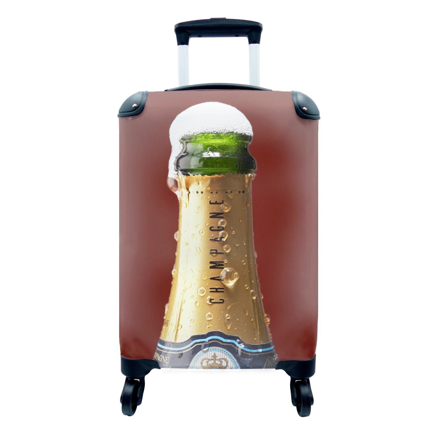 MuchoWow Handgepäckkoffer Champagnerflasche läuft über, 4 Rollen, Reisetasche mit rollen, Handgepäck für Ferien, Trolley, Reisekoffer