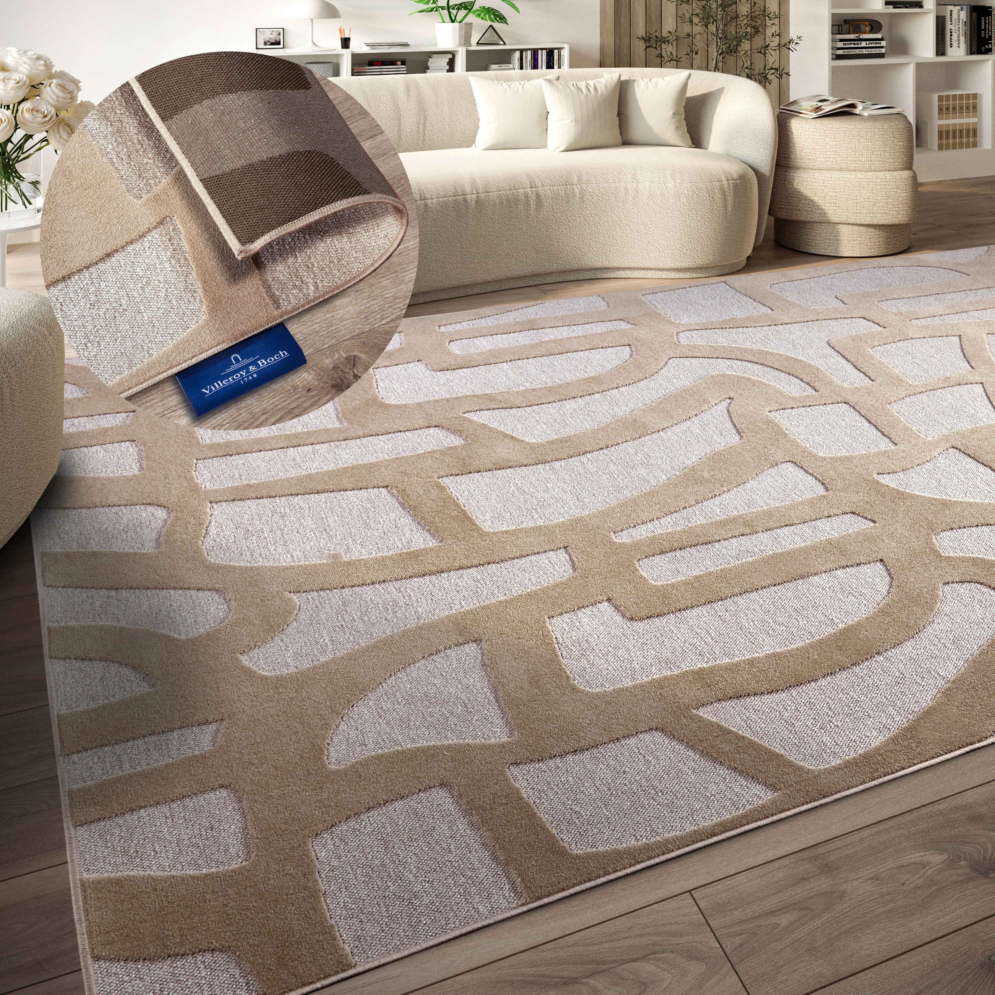 Villeroy & Boch Teppich Therese, rechteckig, Höhe: 5,5 mm, Wohnzimmer, Schlafzimmer, Modern, Hoch-Tief Effekt, Flur
