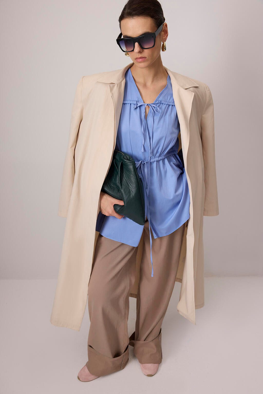touche prive Maxikleid KIMONO AUS POPELINE MIT RÜSCHEN
