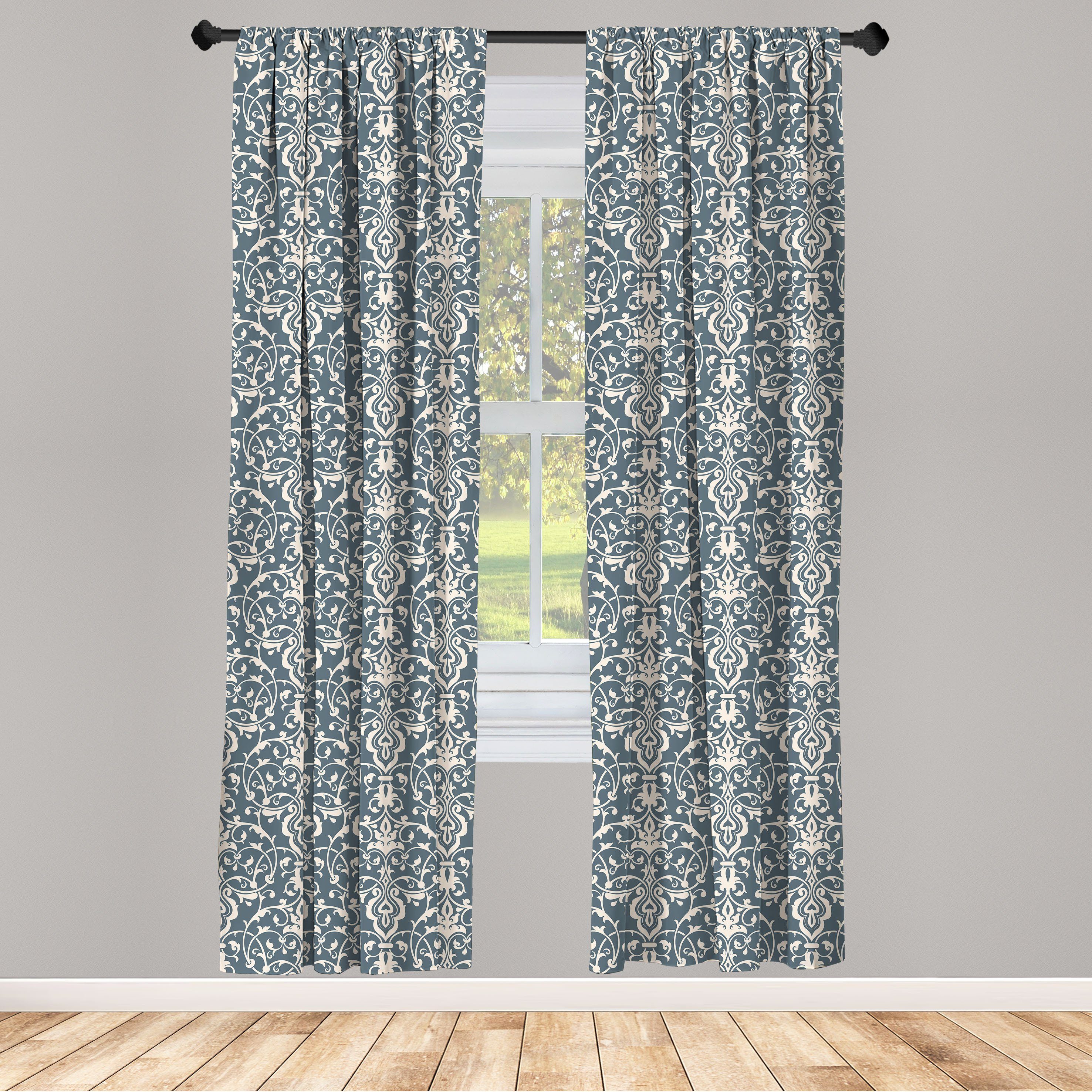 Gardine Vorhang für Wohnzimmer Schlafzimmer Dekor, Abakuhaus, Microfaser, Damast Blätter und Knospen | Fertiggardinen