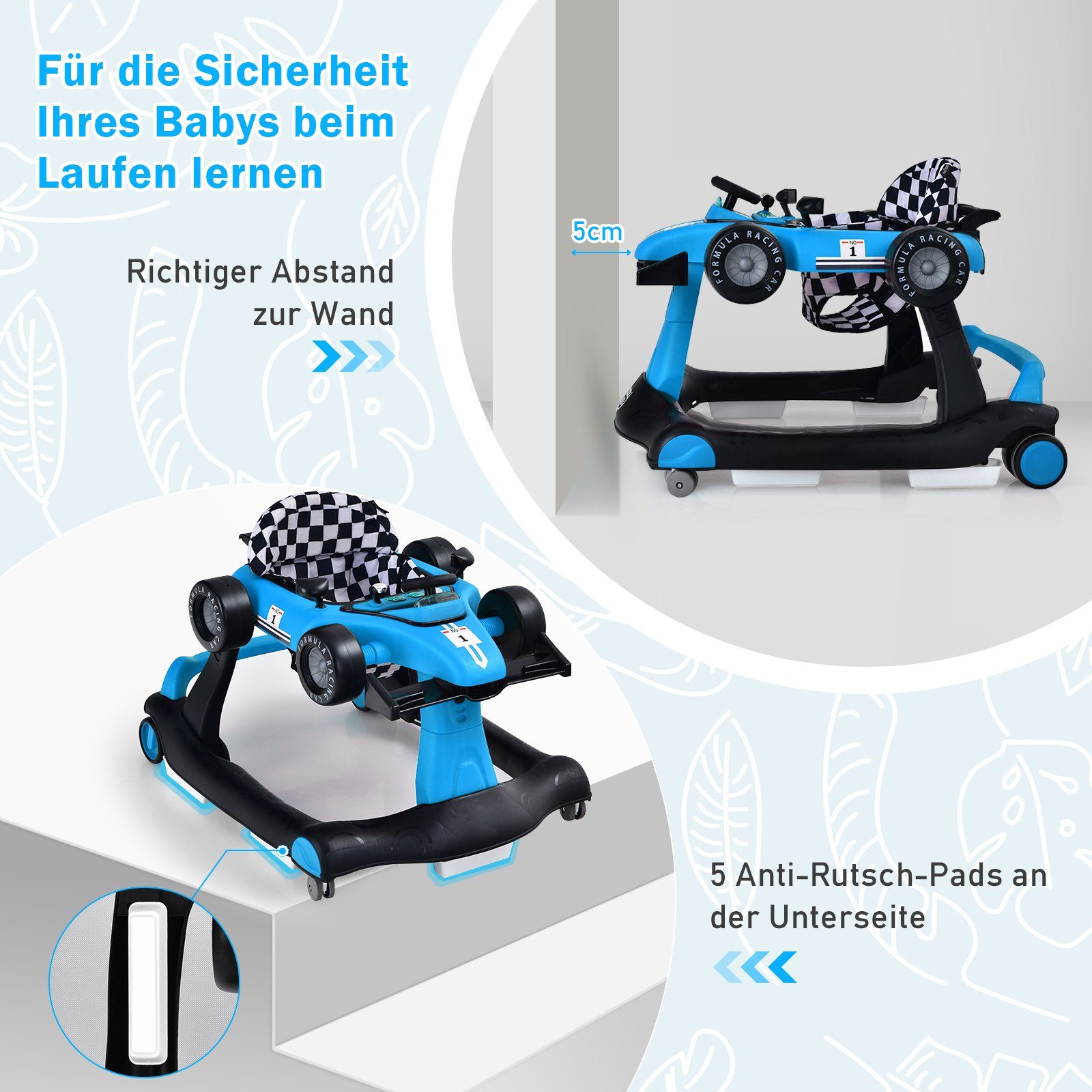 COSTWAY Lauflernhilfe 4 in 1 Lauflernwagen, mit Musik, Licht, ab 6 Monaten