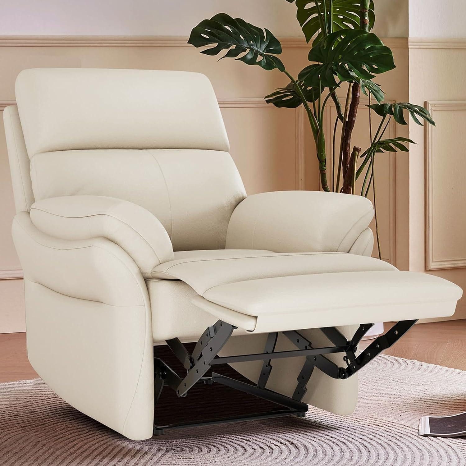 TV-Sessel Relaxsessel Echtleder Liegefunktion Fernsehsessel Beige
