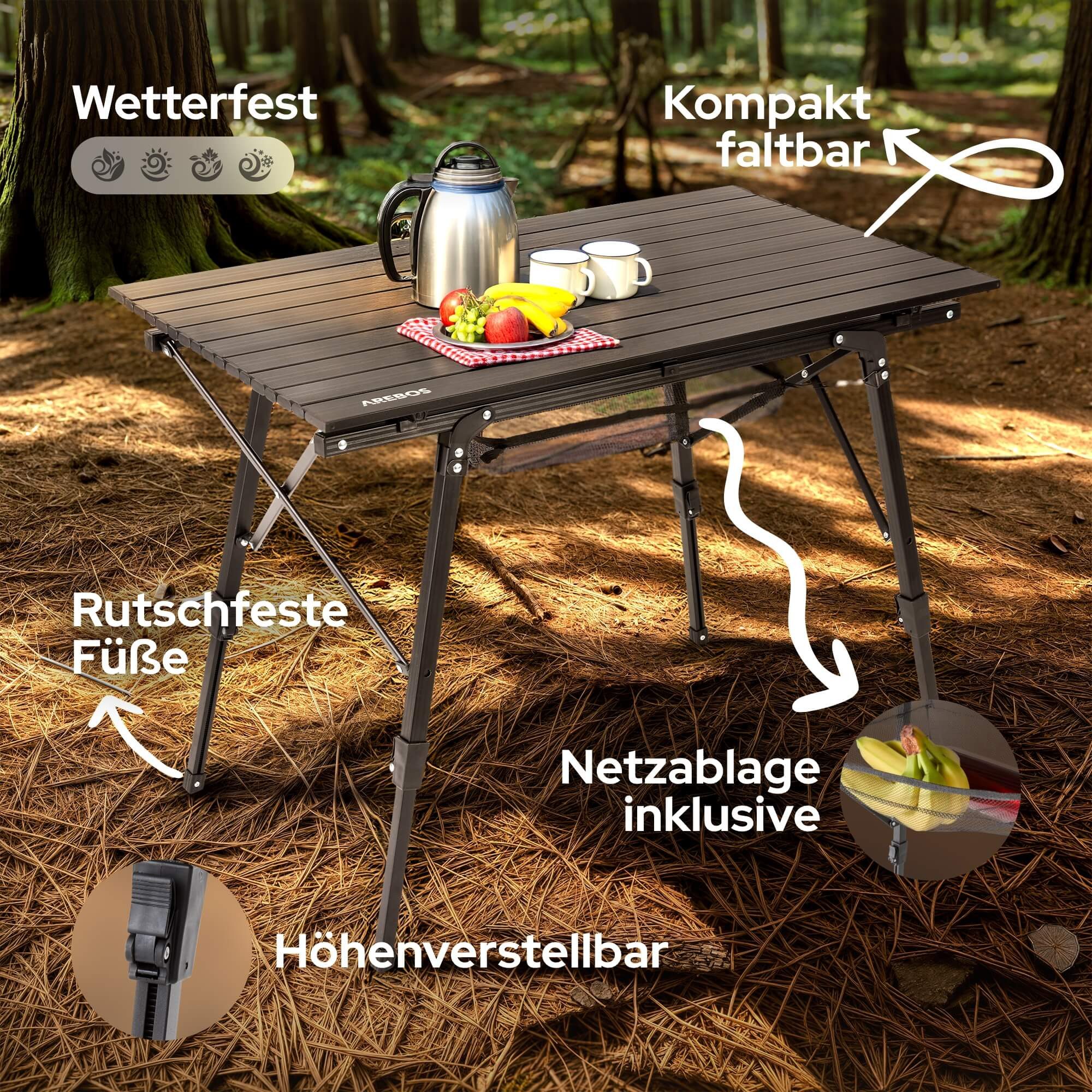 Arebos Campingtisch 90x51,5 cm Reisetisch faltbar, klappbar für Camping, Picknick & Balkon