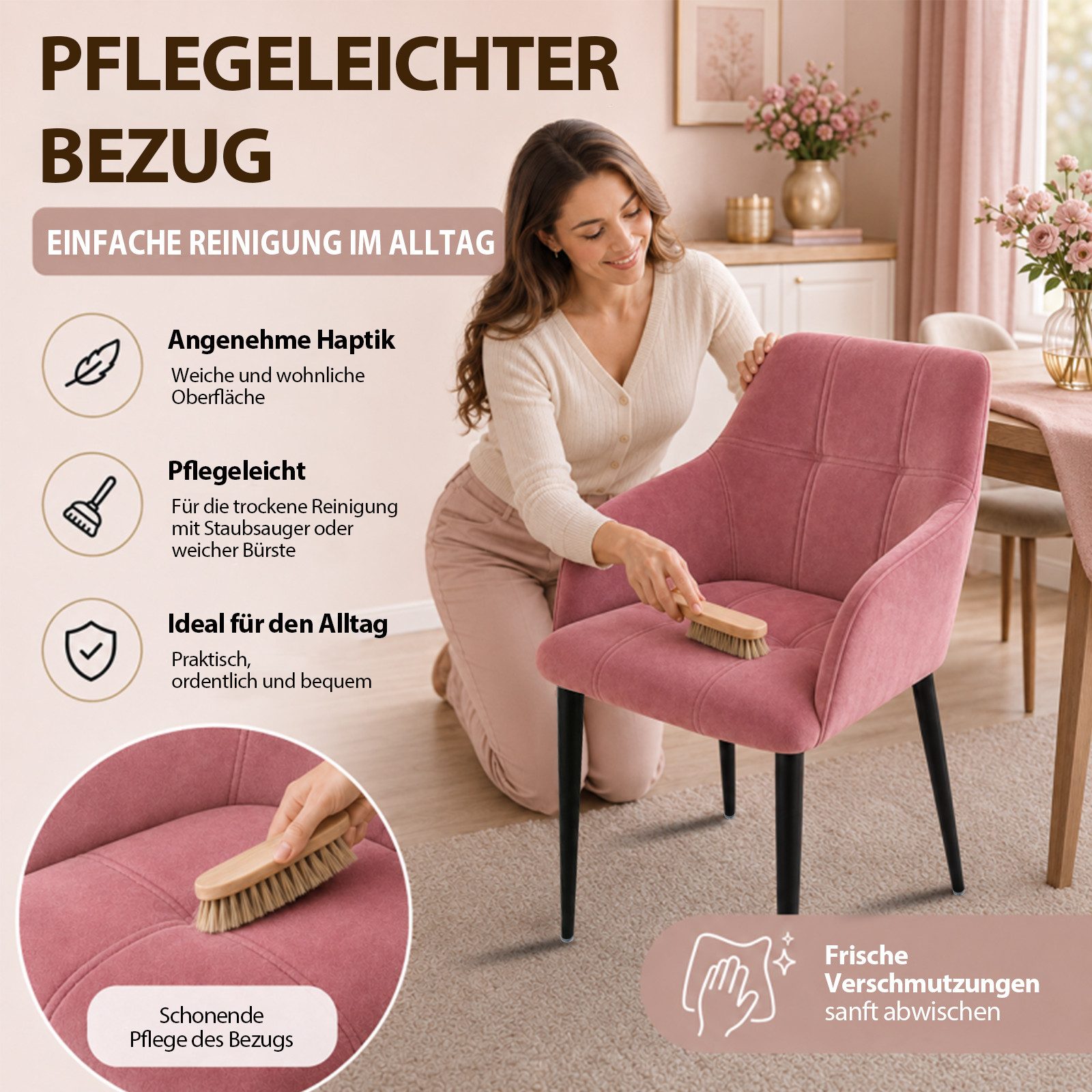 Hoolamyie Esszimmerstuhl Stuhlset – Polsterstuhl aus Samt mit Armlehnen, stabile Metallbeine (2 St), Samt-Polsterstühle, 7,5 cm Polsterung, bis 150 kg belastbar