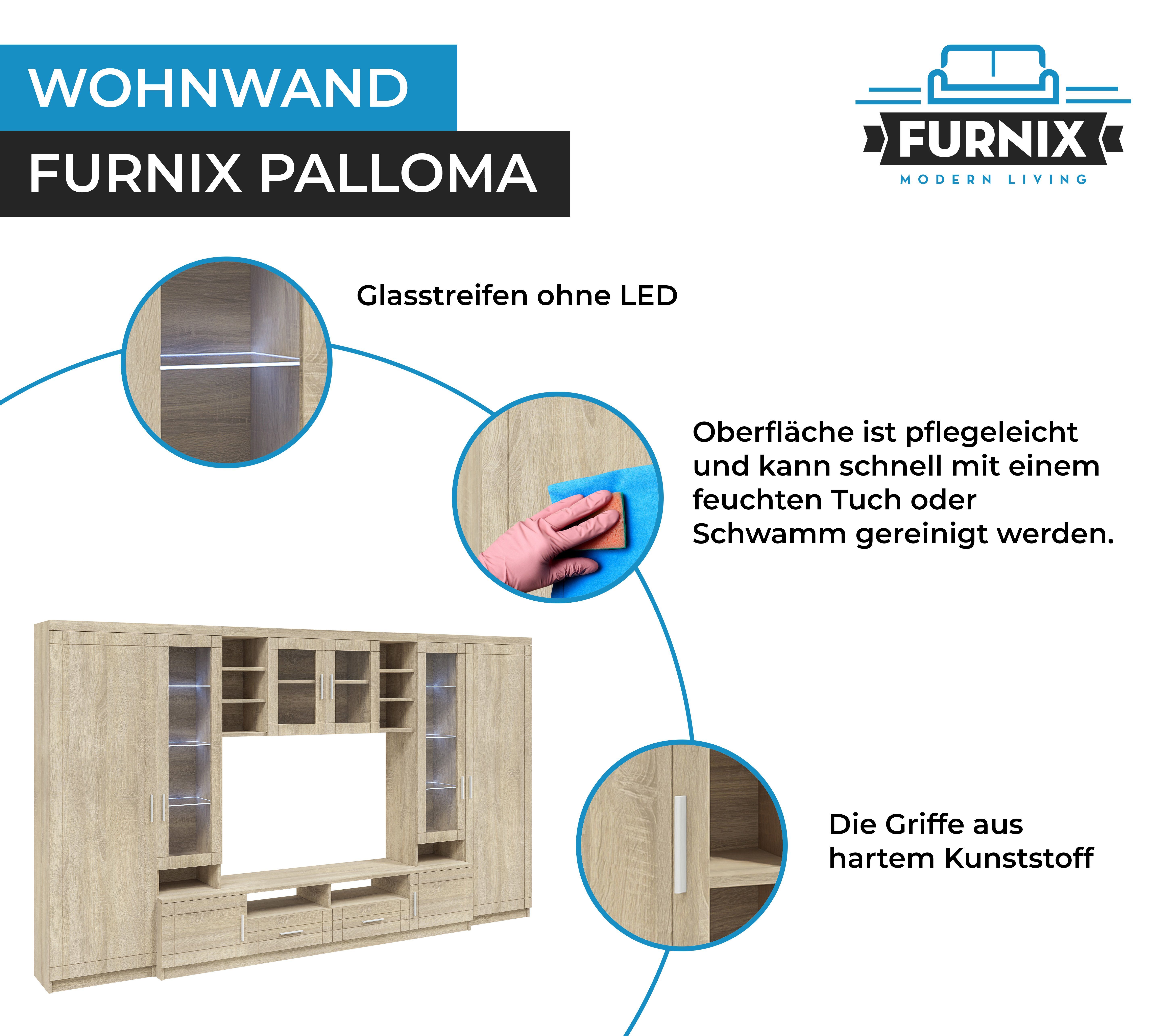 multifunktionell, Furnix cm Wohnwand TV-Schrank, H198 T44 B340 x Schrankwand PALLOMA Hängeschrank, Hochschränke, Sonoma x 2