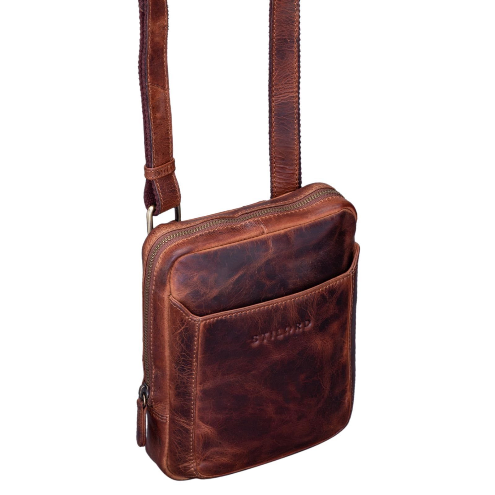 Messenger cognac Herrenhandtasche Leder kara "Costa" - STILORD Umhängetasche Bag